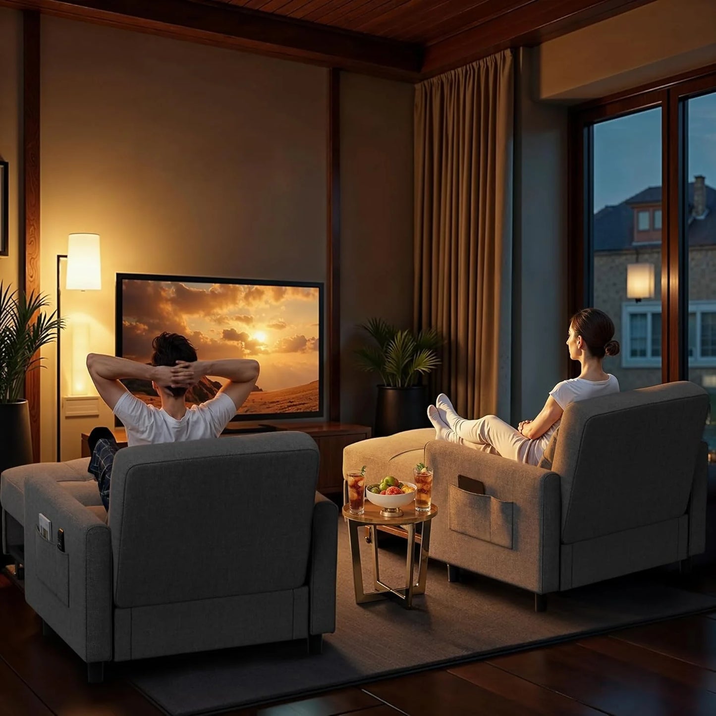 Sofa Bed Chair 3 in 1 Convertible, Pullout Single Sleeper Chair Bed with Adjustable Backrest, Spacious Multifunctional Sofa Couches