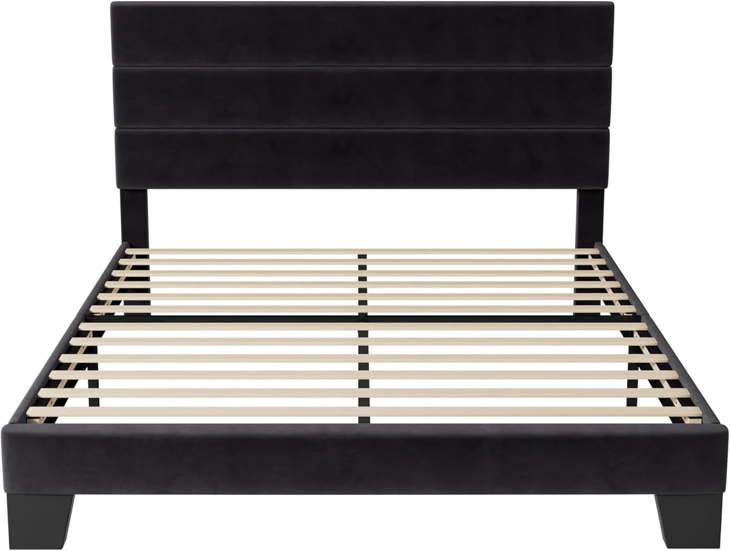 Allewie Queen Size Platform Bed Frame with Fabric Upholstered Headboard and Wooden Slats Support, Fully Upholstered Mattress Foundation/No Box Spring Needed