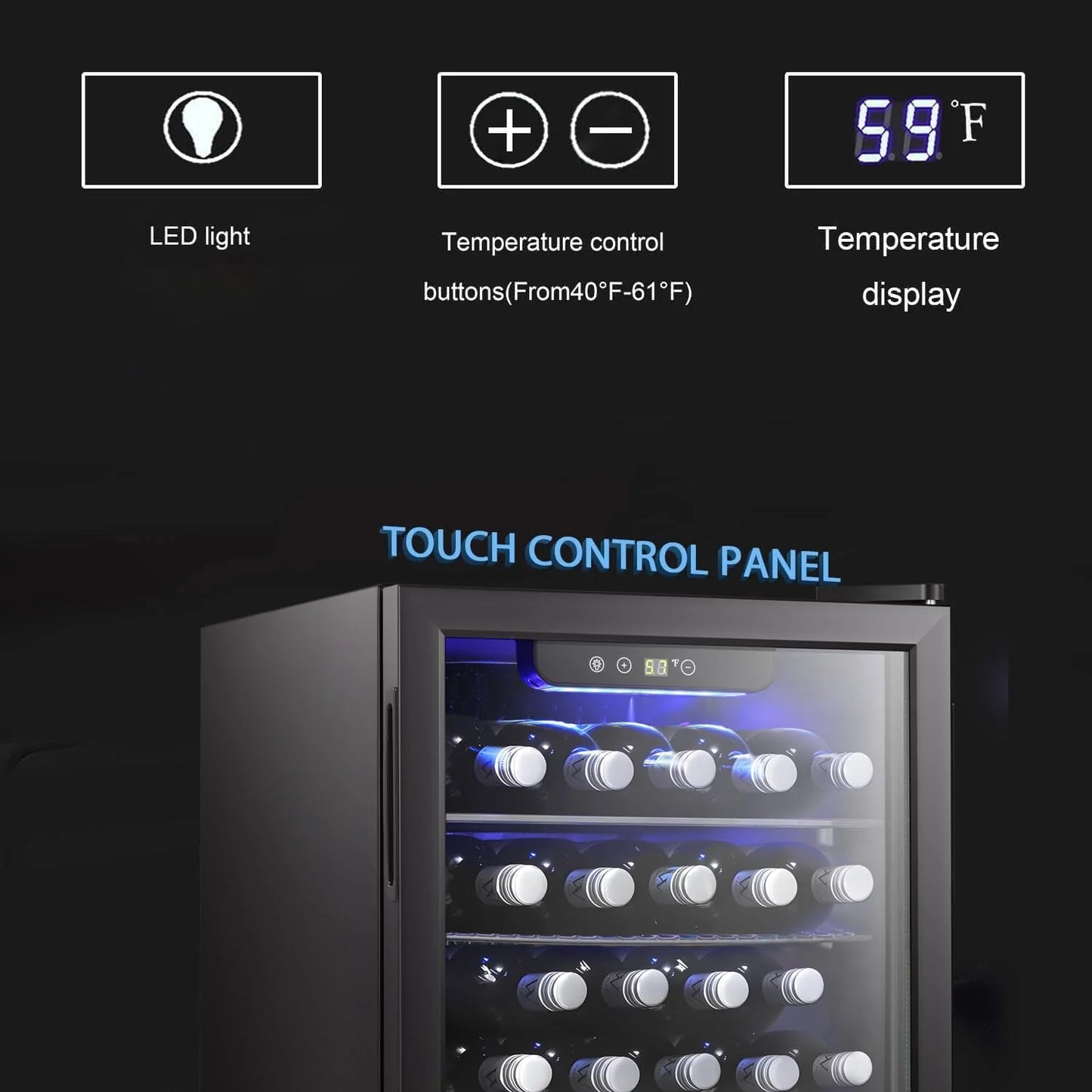 Antarctic Star 26 Bottle 130 Can Wine Cooler/Cabinet Beverage Refrigerator Mini Wine Cellar Beer Soda Clear Glass Door Bar Fridge Quiet Compressor Adjust Temp Freestanding Indoor Use 3.2cu.ft Black