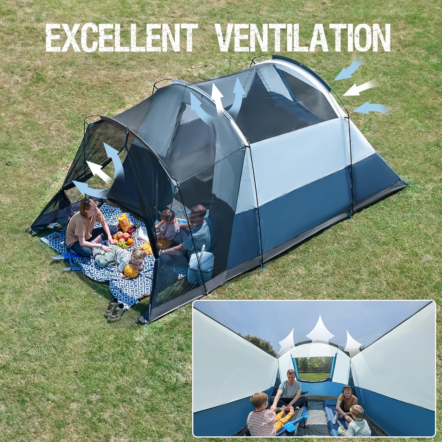 PORTAL 6/8/10 Person Family Camping Tent with Screen Room, Water Resistant Big Tunnel Tent with Rainfly, Large Family Tent for Outdoor Camping, Party