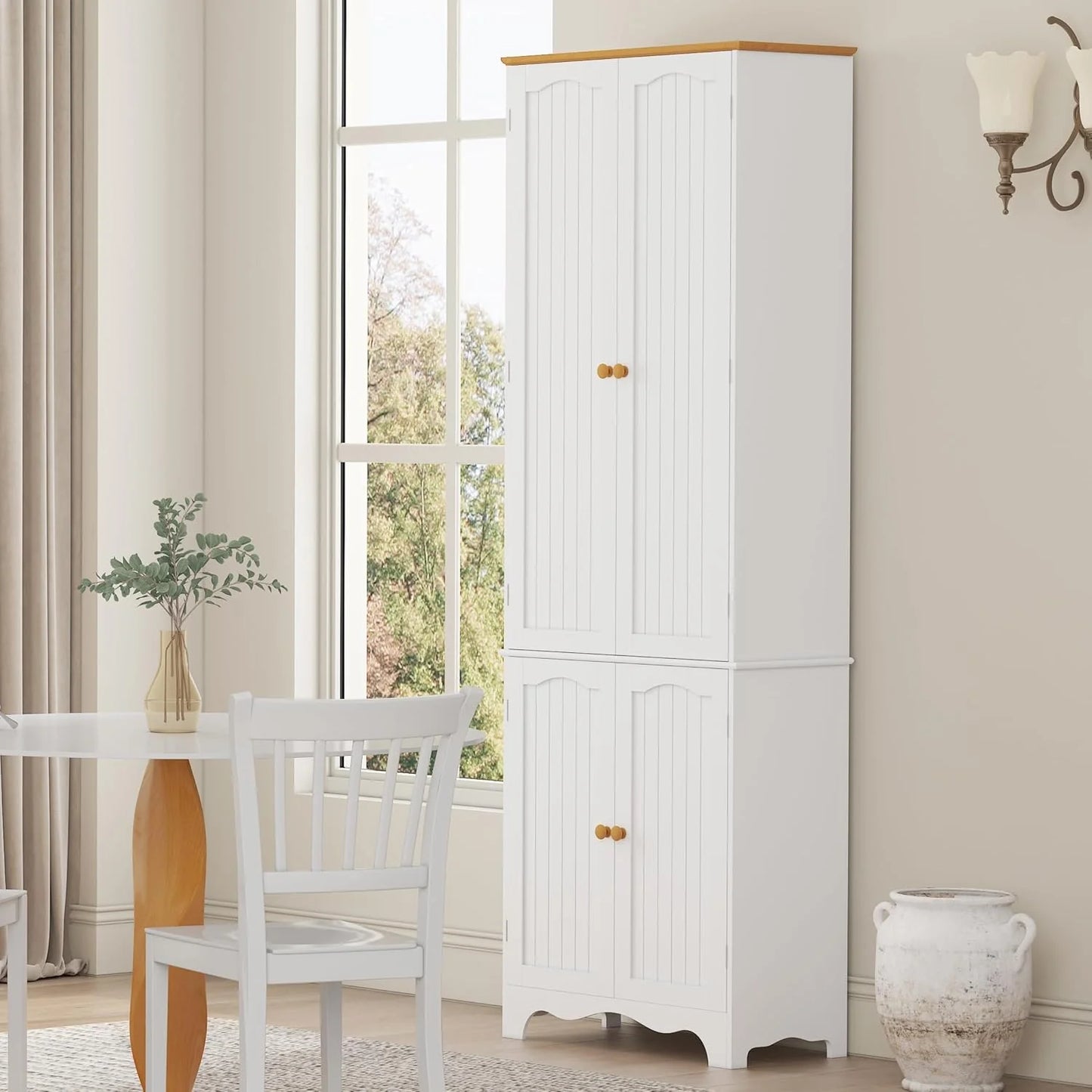 Tall Pantry Cabinet, Freestanding Storage Cabinet, Wooden Kitchen Pantry with 4 Doors and 5 Shelves, 72" Floor Cabinet Organizer