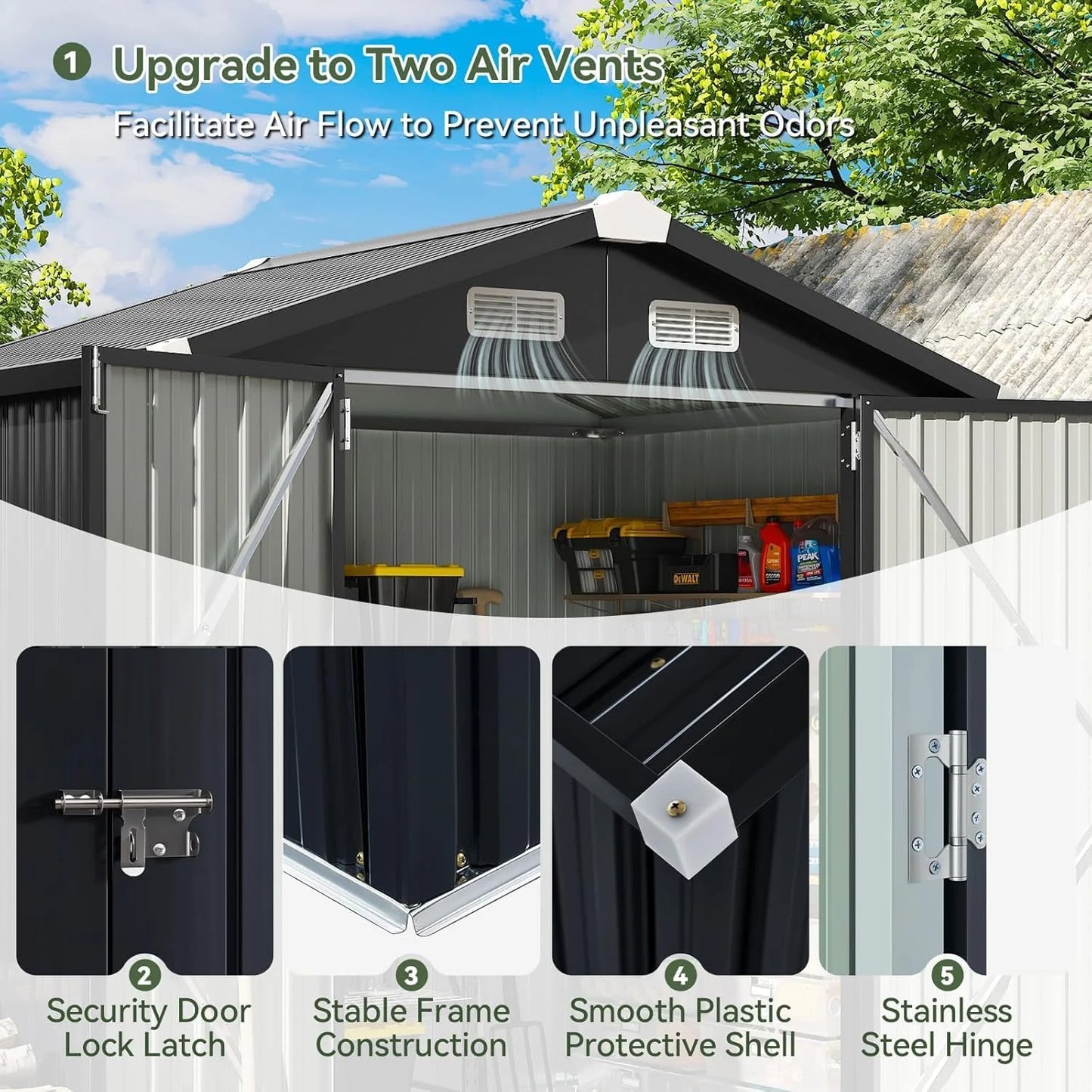 Aoxun 6.2x4 FT Shed Outdoor Storage Shed Metal Garden Shed with Lockable Doors & Slooping Roof Tool Shed Bike Shed for Backyard, Patio, Poolside (Brown)