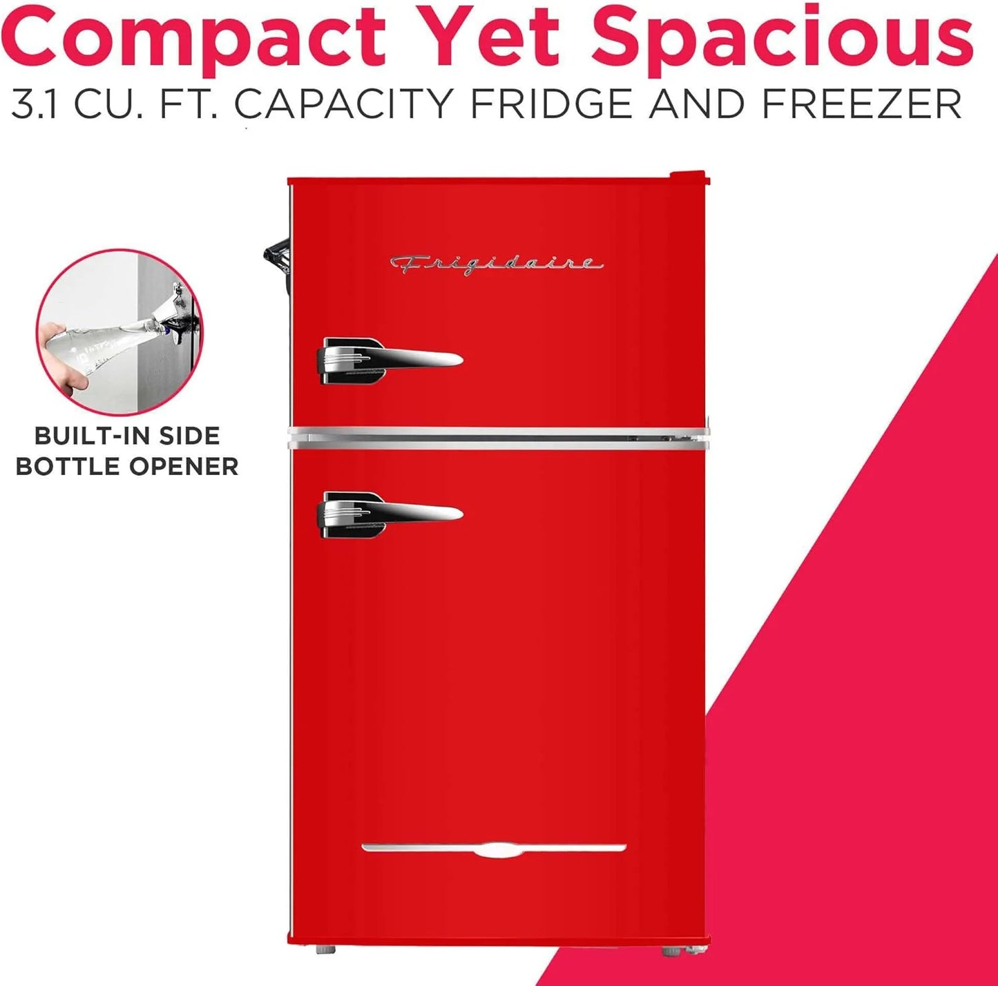 Frigidaire Retro Mini Fridge with Freezer & Side Bottle Opener-Small 2 Door Refrigerator for Office Bar or College Dorm Room-3.1 Cu Ft – 19”"D x 20.5" W x 33.5" H