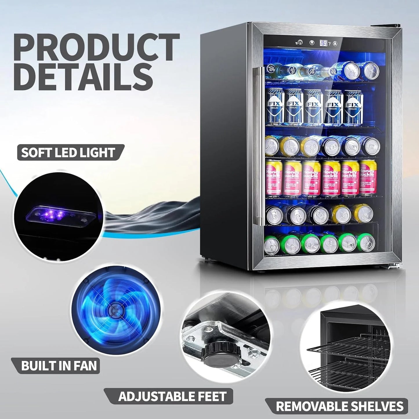 Antarctic Star Beverage Refrigerator Cooler 68 Can, Mini Fridge with Glass Door for Beer Drinks Wine,Freestanding Small Fridge with Electronic Temperature Control for Home and Bar,1.7 cu.ft