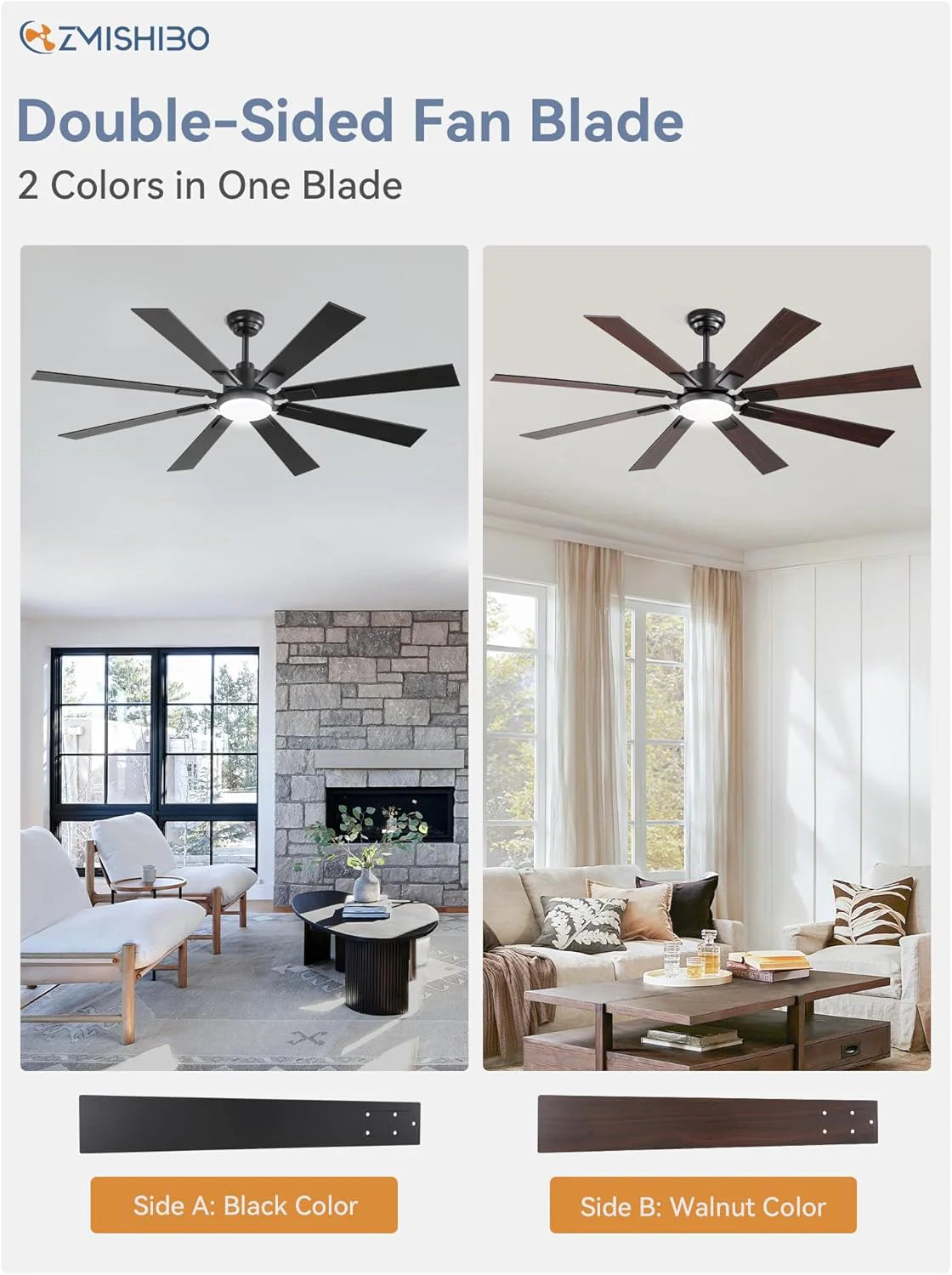 Zmishibo 72-inch large ceiling fan with lighting and remote indoor/outdoor