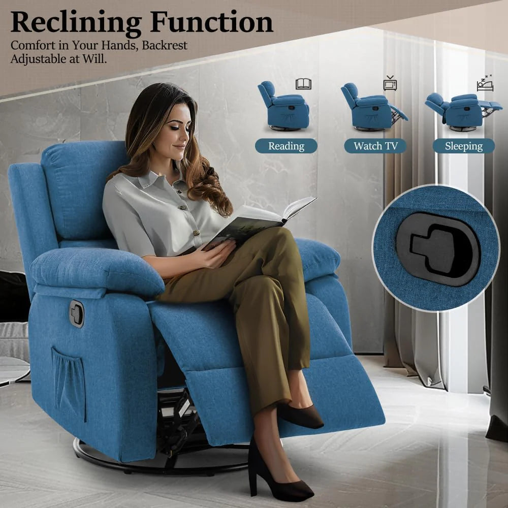 Reclining rocking chair 360 degree rotating fabric sliding reclining chair