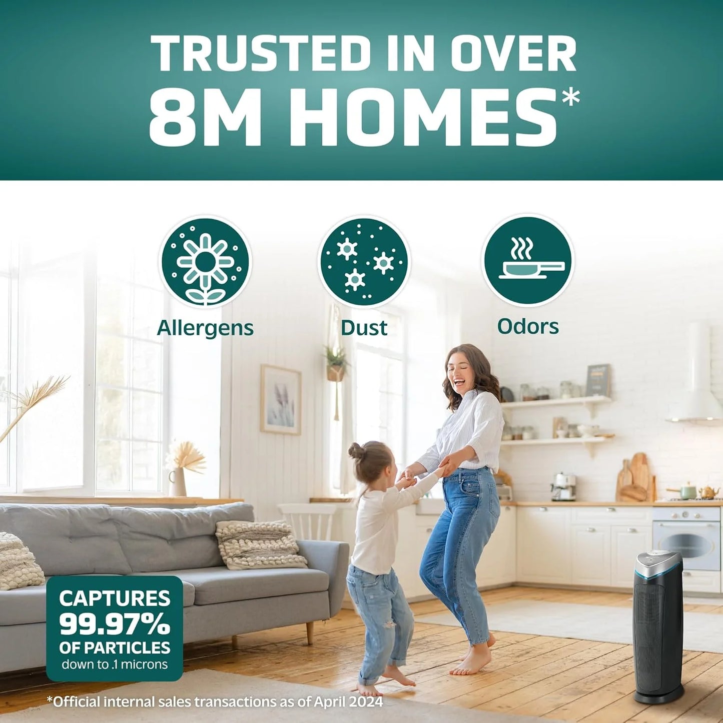 Home air purifier with HEPA pure filter