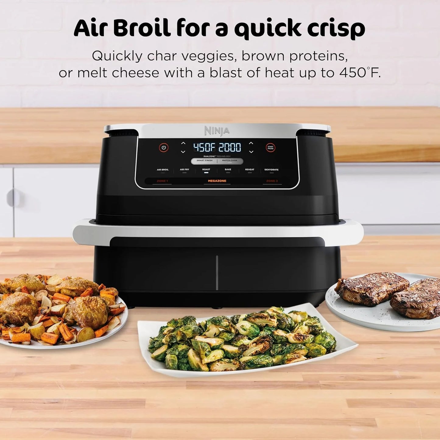 Ninja Foodi 6-in-1 FlexBasket Air Fryer with 7-QT MegaZone & Basket Divider for Large Proteins & Full Meals, Smart Finish Cook 2 Foods 2 Ways, Family Sized Capacity, Air Fry, Roast & More