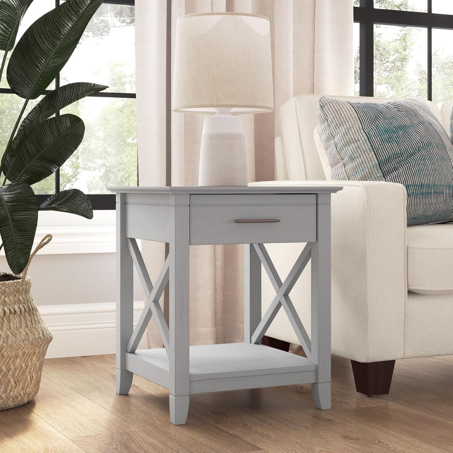 Key West Small End Table with Storage Modern Farmhouse Accent Shelf