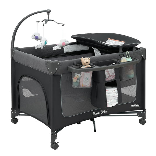 Pamo Babe Baby Playpen - Heavy-duty steel frame provides a safe sleeping space and portable crib