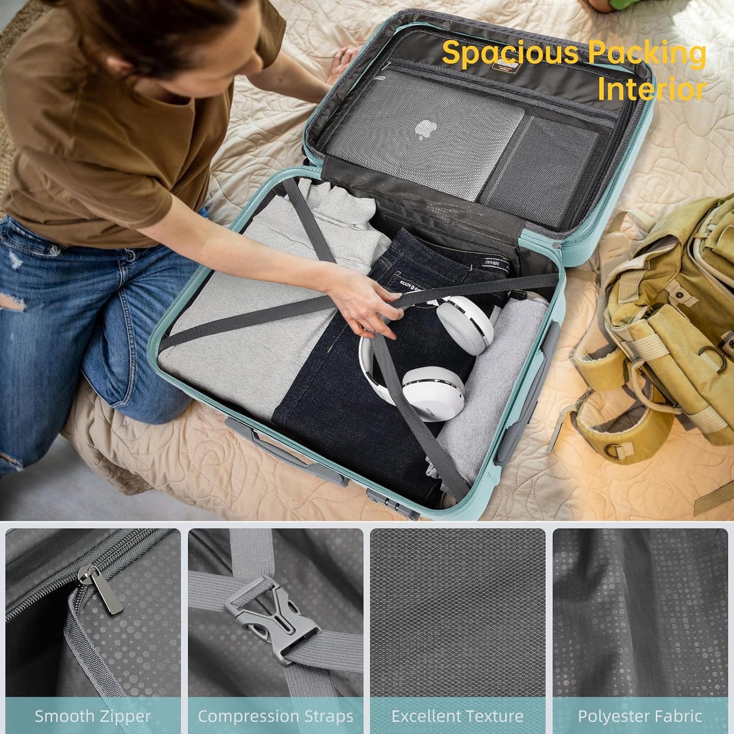 6-piece luggage set, expandable hardshell suitcase set with spinner wheels, lightweight rolling luggage set