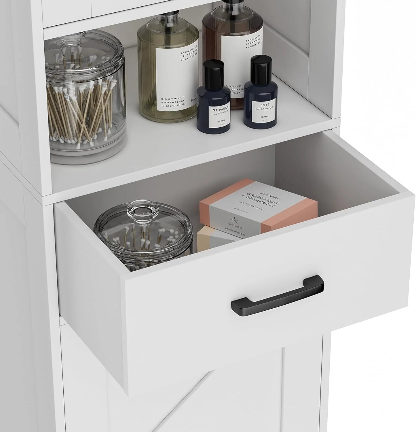 Homhedy 67" H Tall Bathroom Storage Cabinet with 2 Barn Doors and 1 Drawer, Narrow Storage Unit, Adjustable Shelves, Floor Cabinet for Bathroom, Living Room, Entryway, Kitchen, White, (15.7" W)