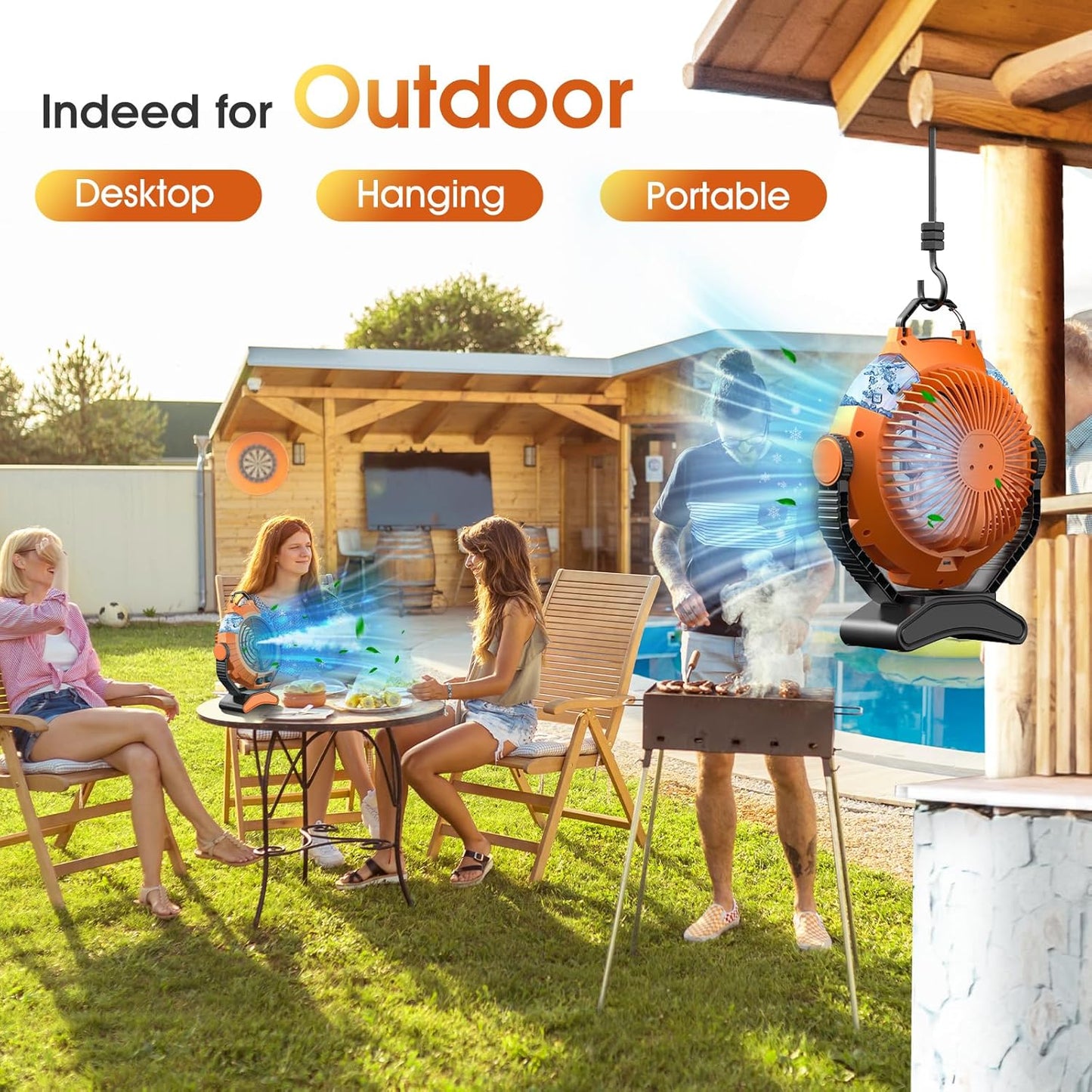 JYew Portable Air Conditioners,Misting Fan With 10000mAh Rechargeable Battery Operated Fan, Outside Camping with Hook USB for Bedroom Outdoor Tents Travel Summer