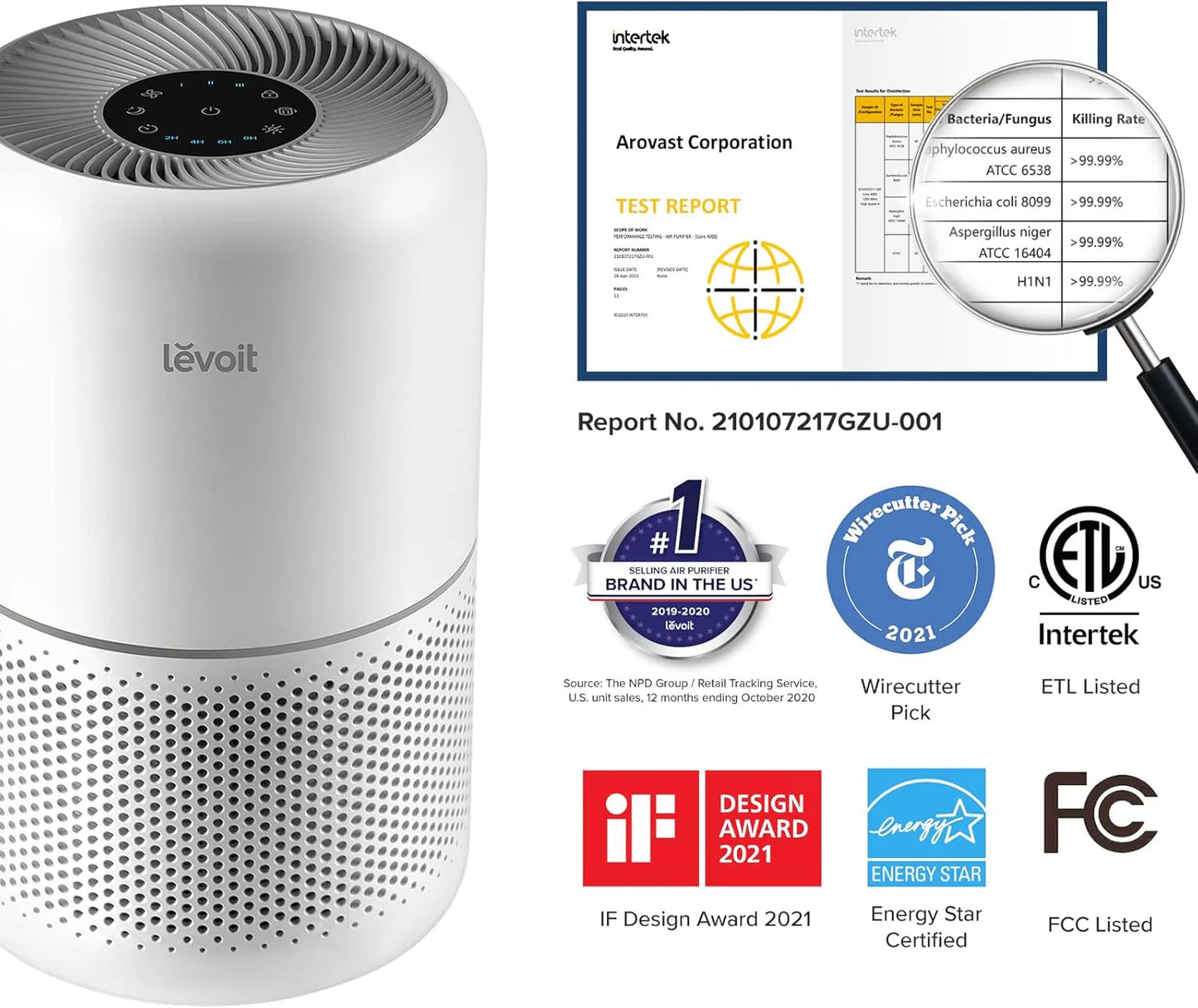 Air Purifier for Bedroom Allergies and Pet Hair, 56W High Torque Motor