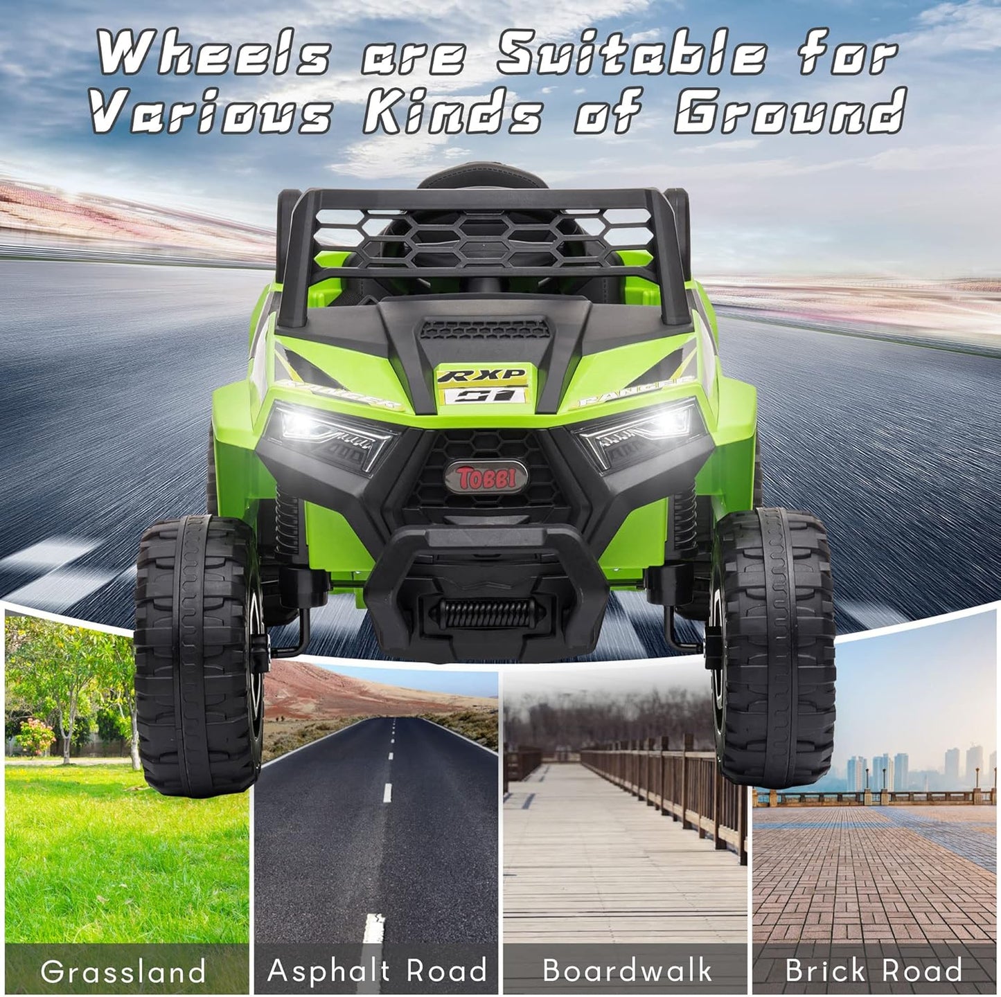 TOBBI 12V Kids Ride on Car, Electric Off-Road UTV Truck with Diverse Functions, Double Open Doors, Safety Belt, Horn, Music, and Lights for Kids Aged 3-5 Years (Rose Red)