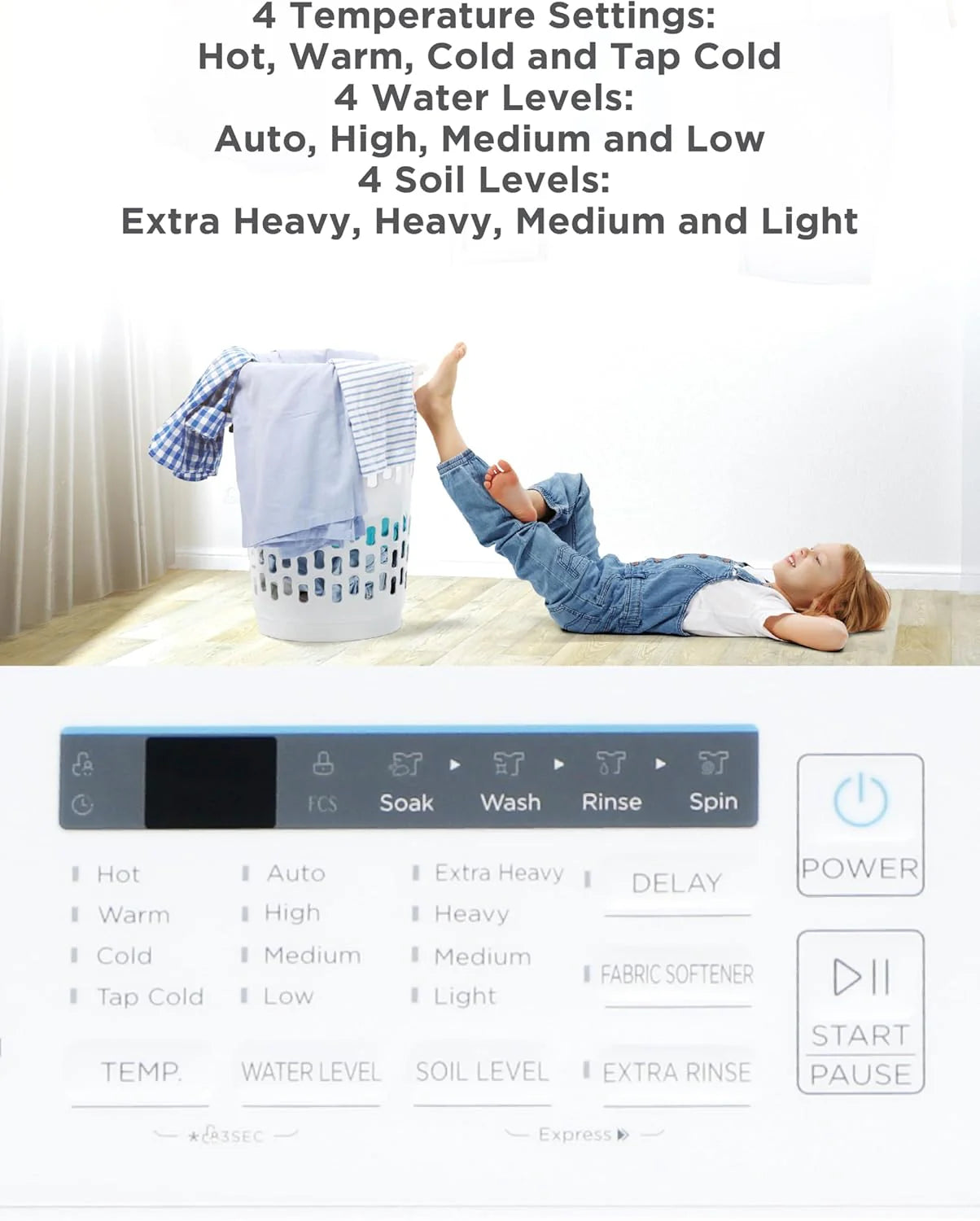 Portable Washer 6.6 lb. Capacity Washing Machine for Homes & Apartments 5 Wash Cycles Quick Connect Sink Adapter and Drain Hose Included Transparent Lid