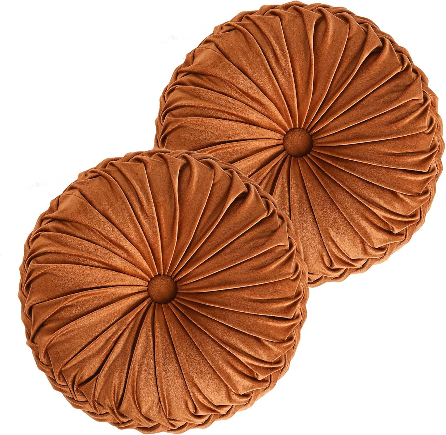 Set of 2 Decorative Round Pleated Throw Pillows