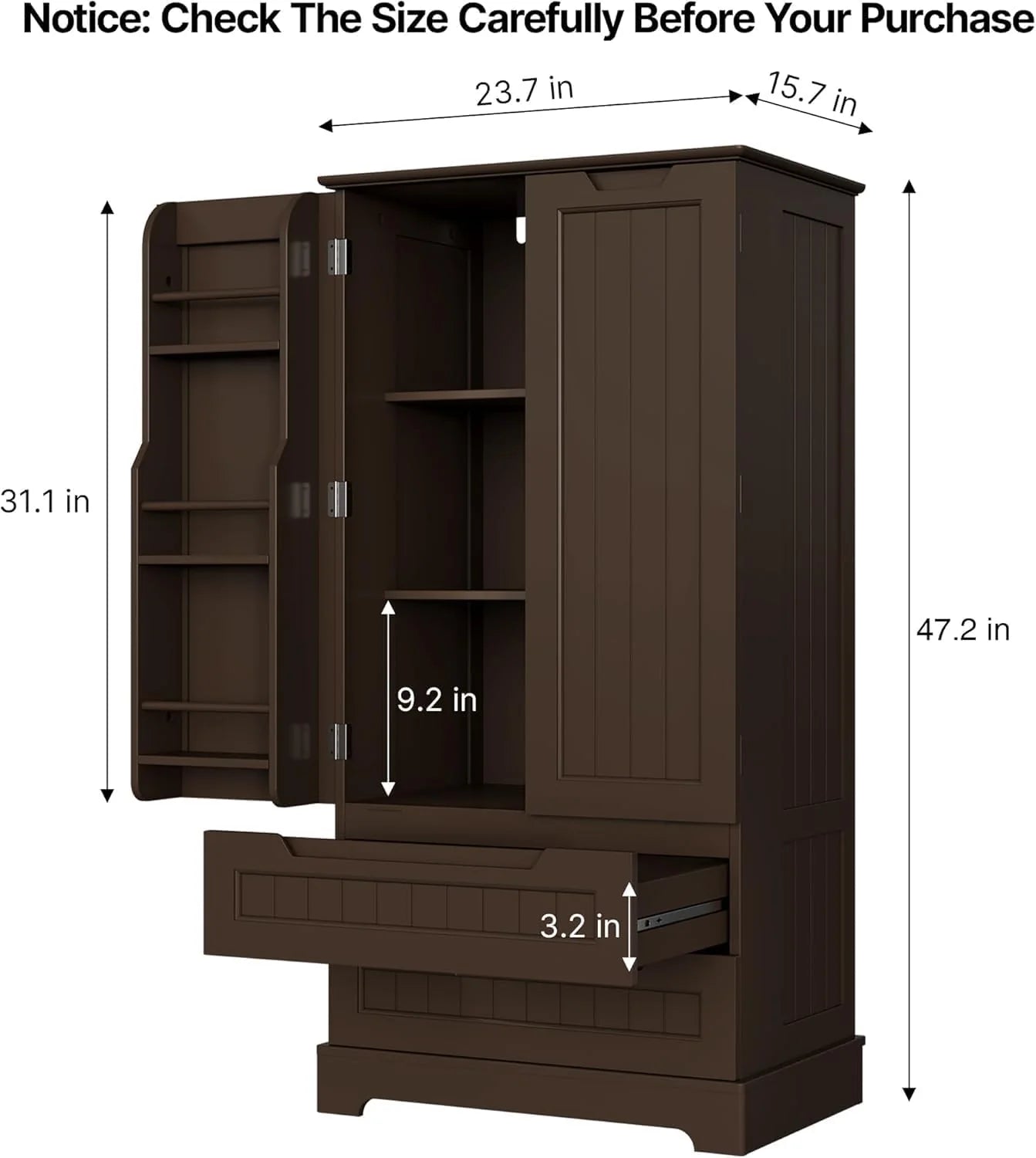 Gizoon Kitchen Pantry Cabinet with Drawers Freestanding Bathroom Storage Cabinet with Doors and Shelves, 47 Inch Small Pantry Cabinet