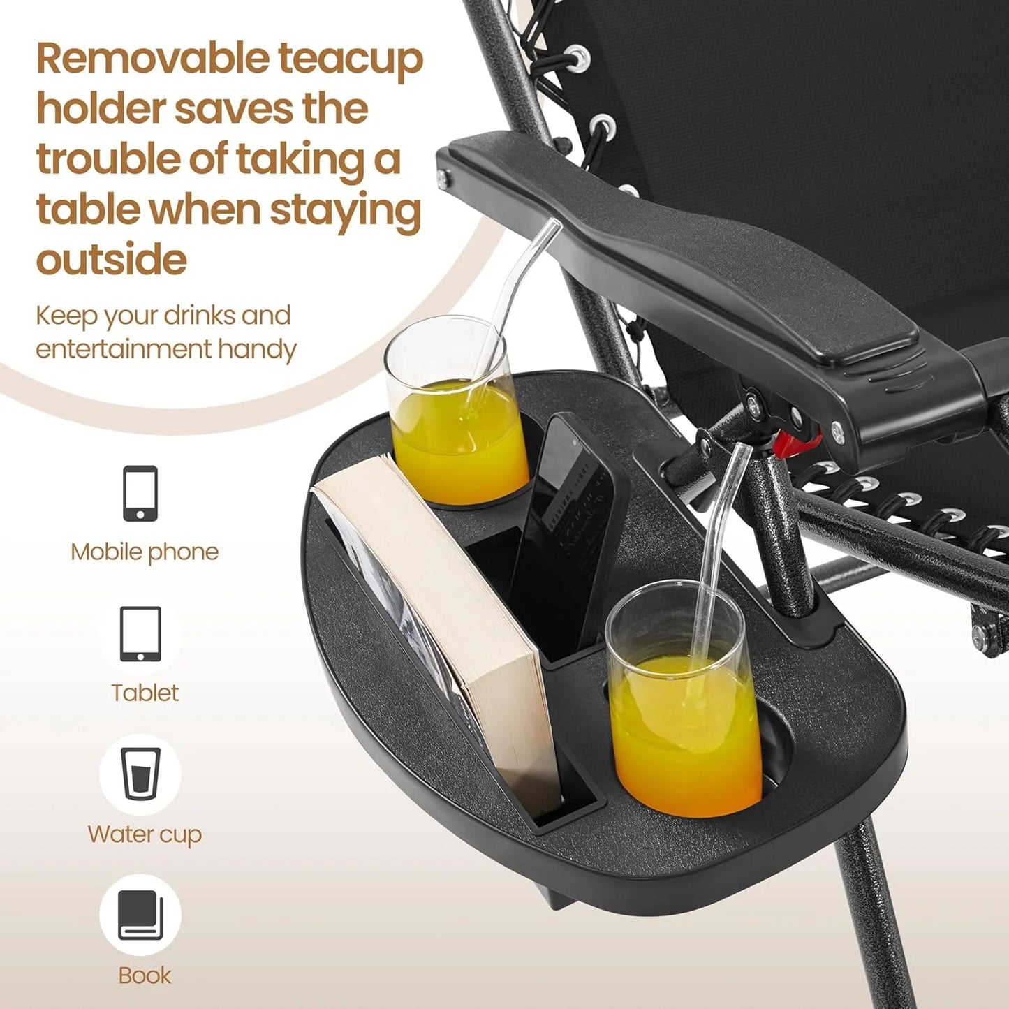 3PCS Zero Gravity Recliner Portable Outdoor Reclining Chair Set w/Side Table Folding Chaise Lounge Chairs