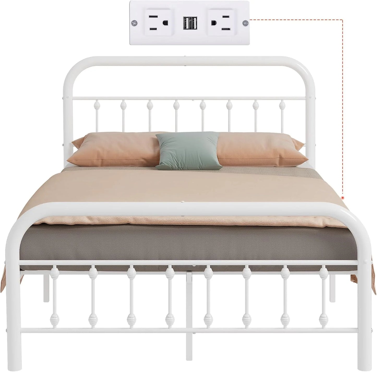 Full Size Bed Frame Full Bed Frame with LED Lights and Charging Station