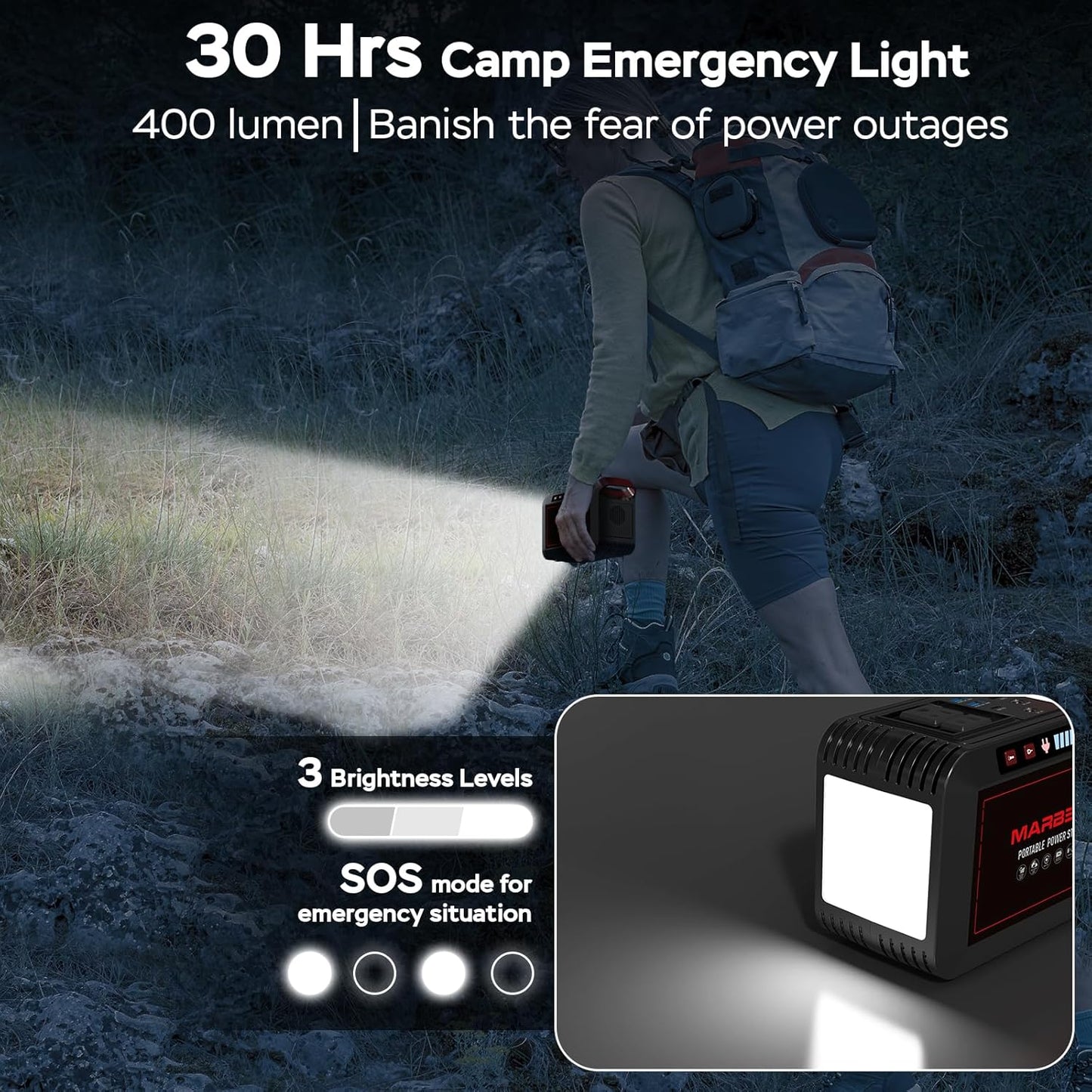 Portable Power Station 88Wh Camping Lithium Battery Solar Generator Fast Charging with AC Outlet 120W Peak Power Bank