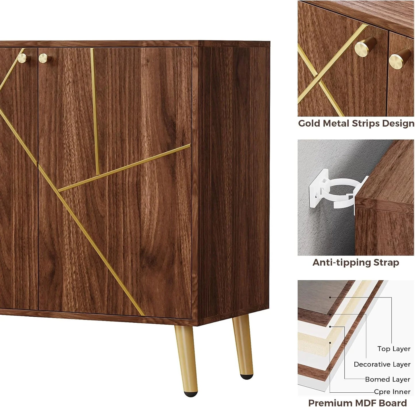 Free Standing Cabinet Black Wood for Living Room, Bedroom, Dining Room, Hallway