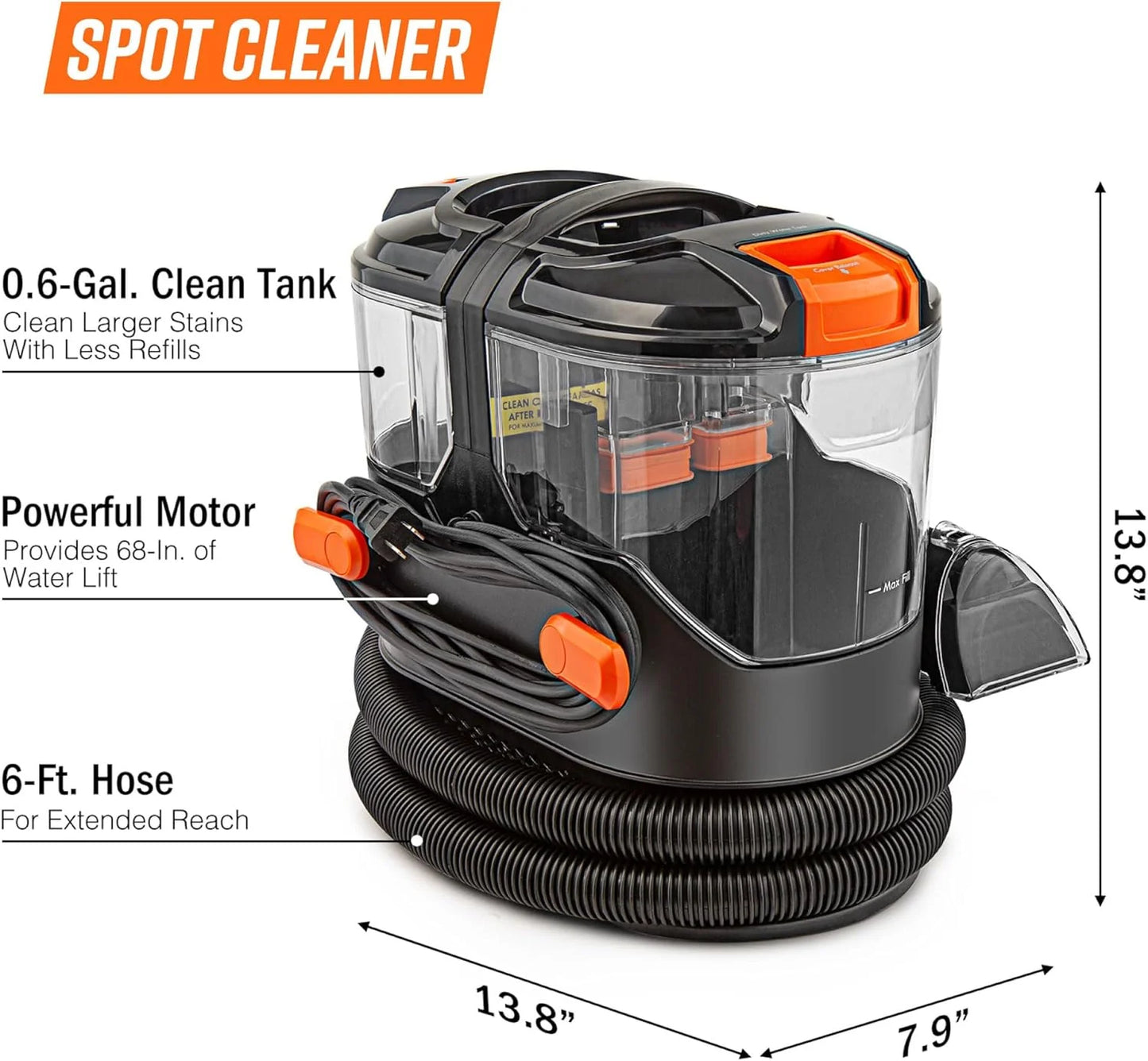 7 Amp Portable Spot Cleaner for Car Cleaning, Carpet and Upholstery Stain Removal