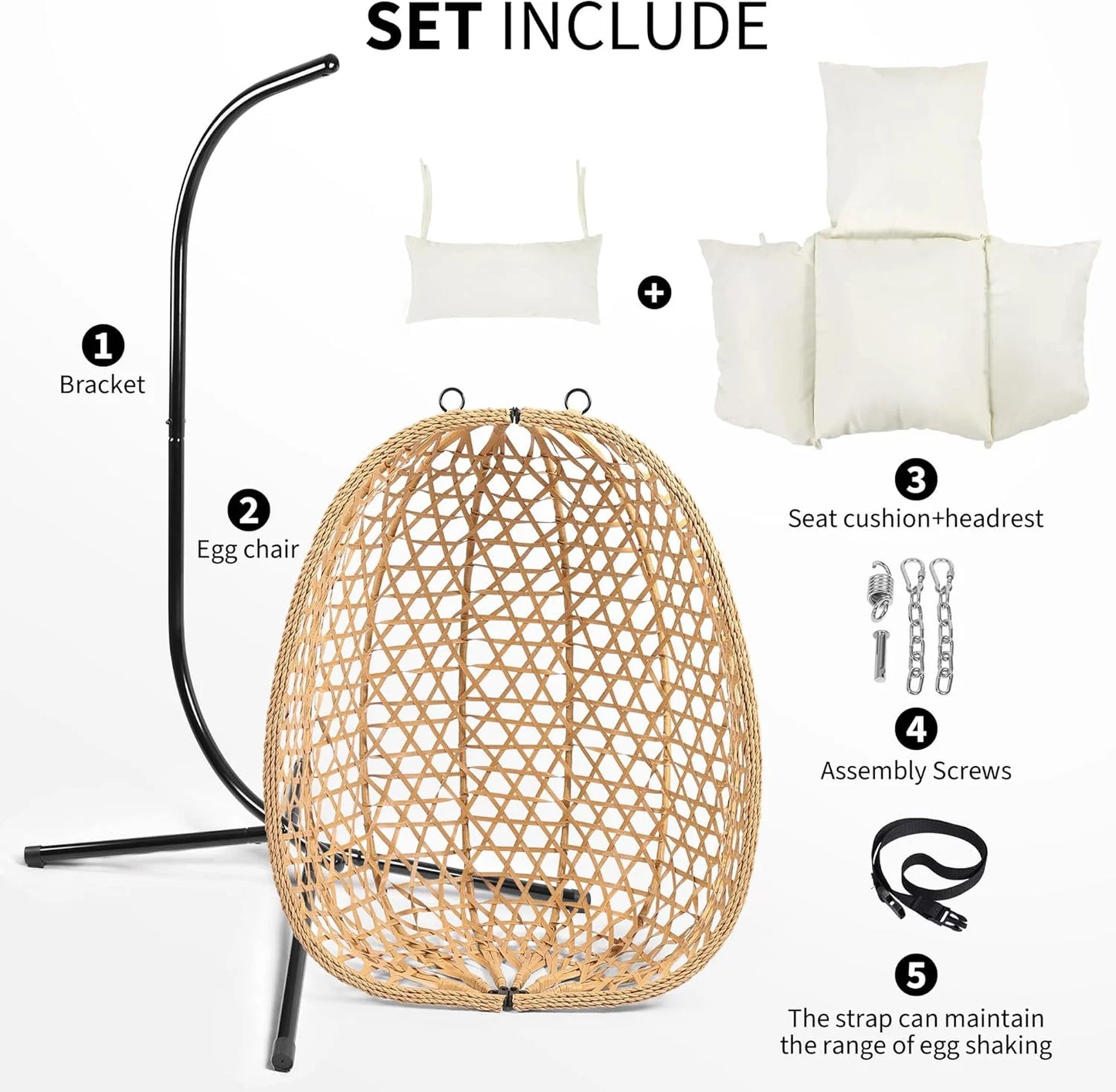 Egg Chair with Stand, Patio Wicker Hanging Chair, Hammock Swing Chair, 350LBS Capacity for Bedroom, Balcony, Garden