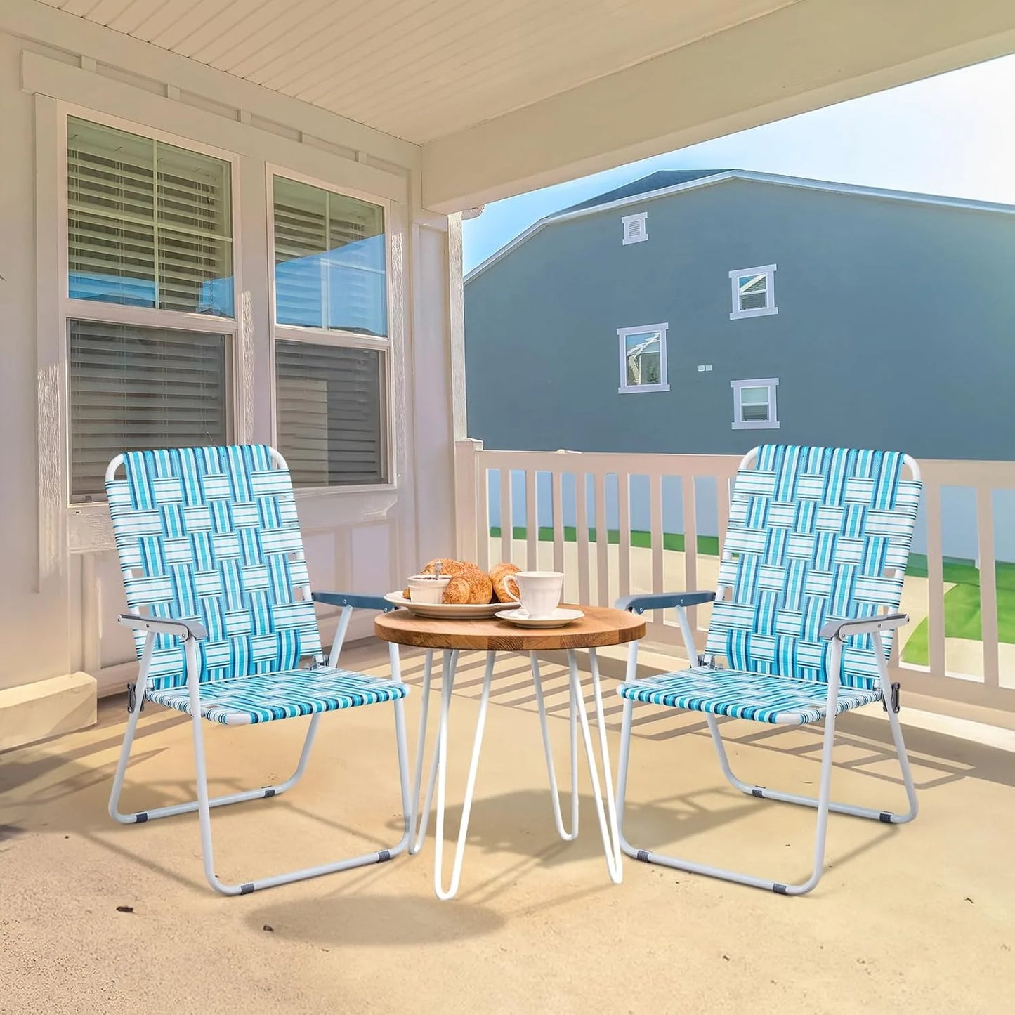 VINGLI Patio Lawn Webbed Folding Chairs Set of 2, Outdoor Beach Portable Lawn Chair Camping Chair Beach Chair