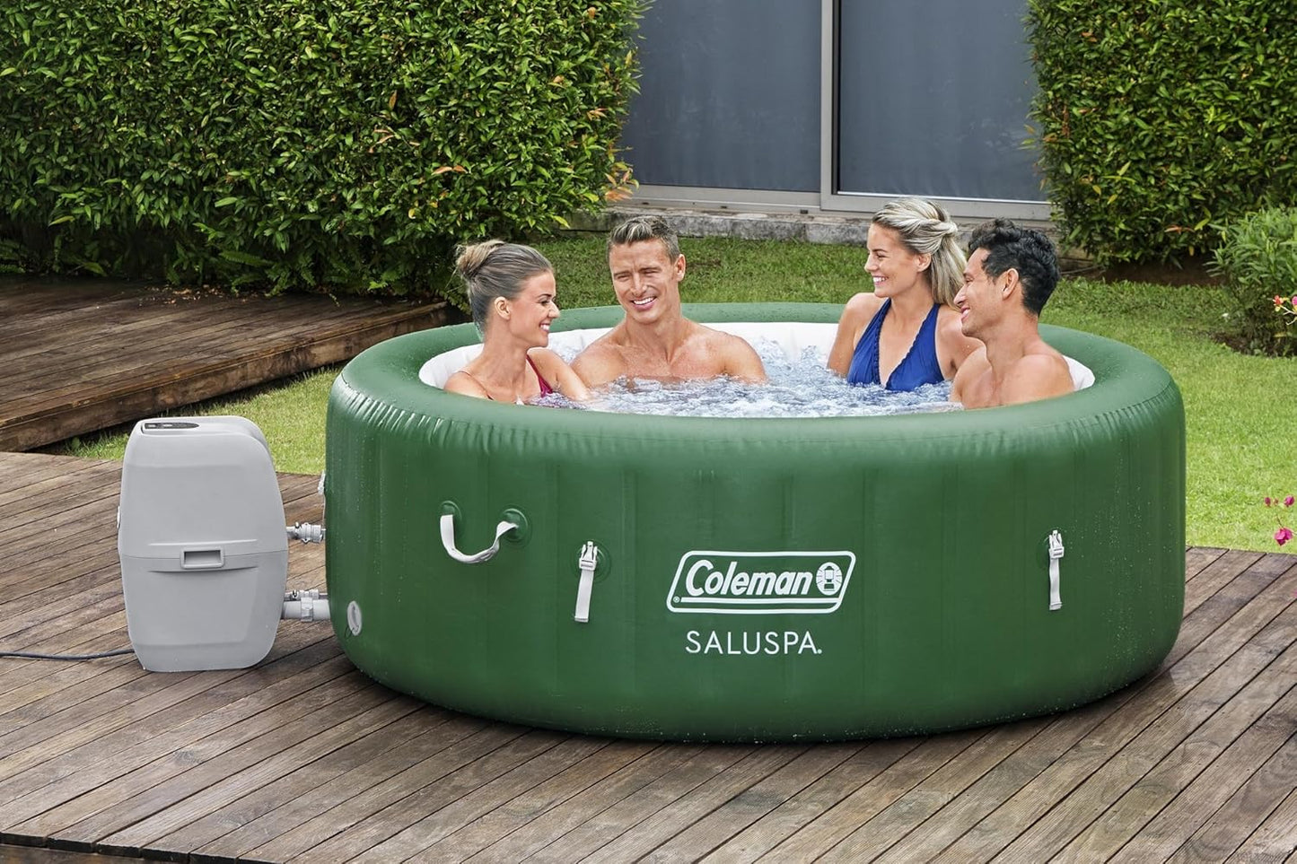 Bestway Palm Springs 4 to 6 Person EnergySense Smart AirJet Plus Inflatable Hot Tub Outdoor Spa with 140 AirJets and Insulated Cover
