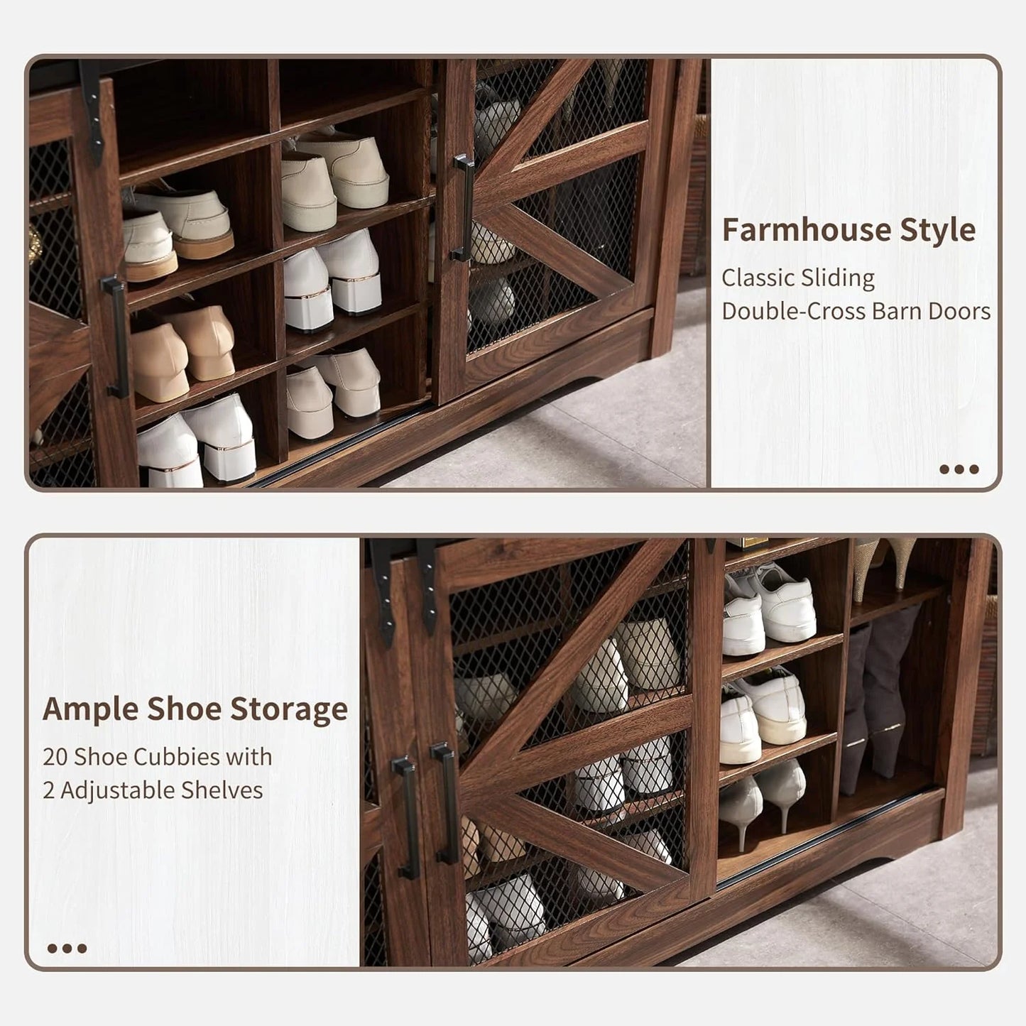 JXQTLINGMU 59-inch Farmhouse Foyer Tree with Shoe Storage, Entryway Bench Foyer Coat Rack Cabinet