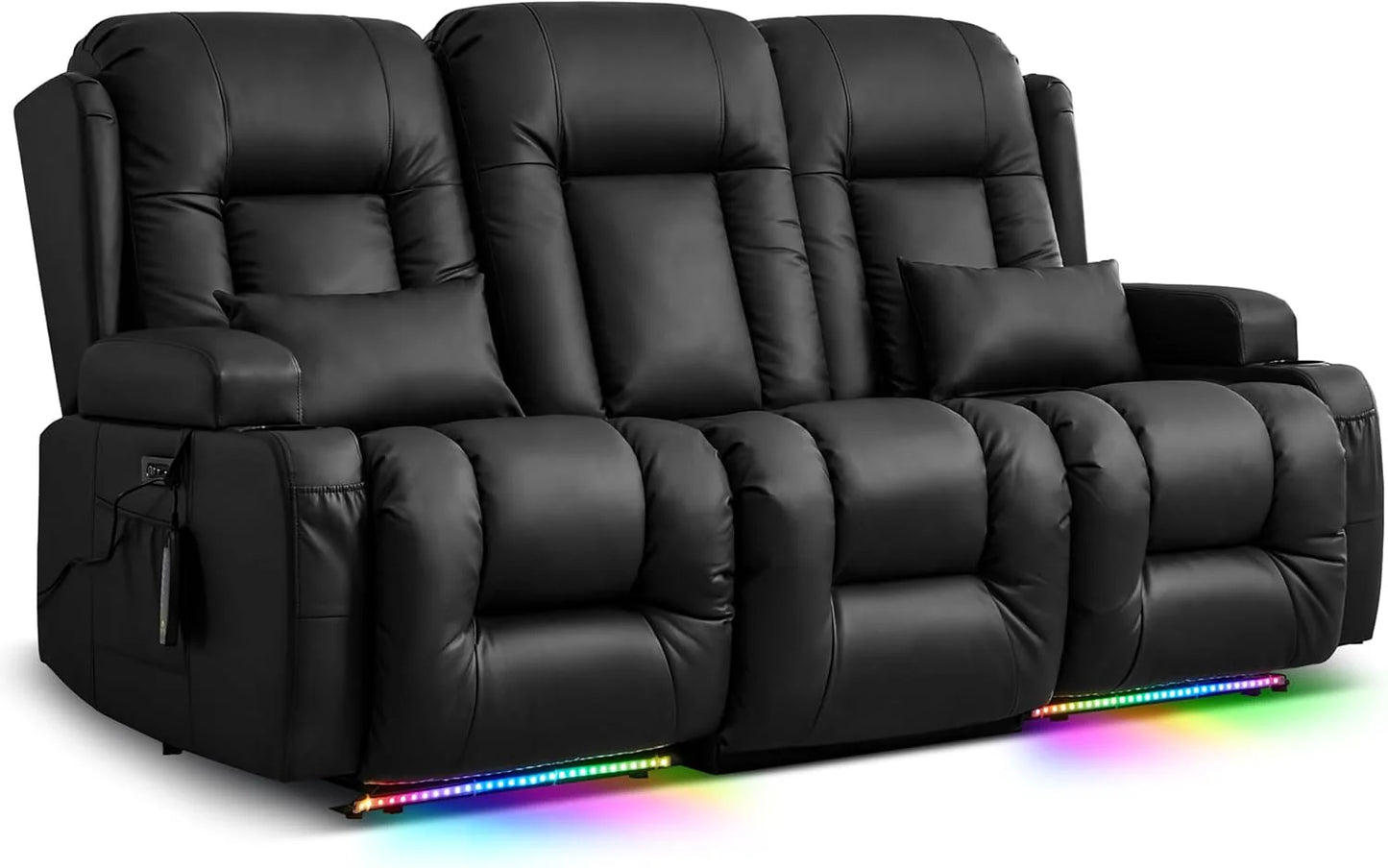 TUNYI Power Loveseat Recliner Sofa with Massage & Heat Home Theater Seating with Console Electric Recliner RV Sofa with USB/Outlet/Storage/Side Pocket/LED Light/Speaker (Brown, Loveseat)