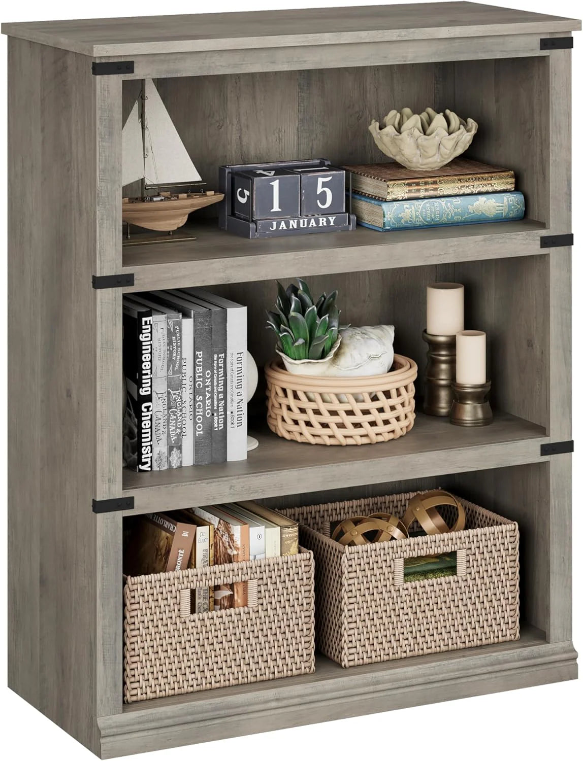 5 Tier Bookcase Farmhouse Book Shelf with Storage Open Display Bookshelves