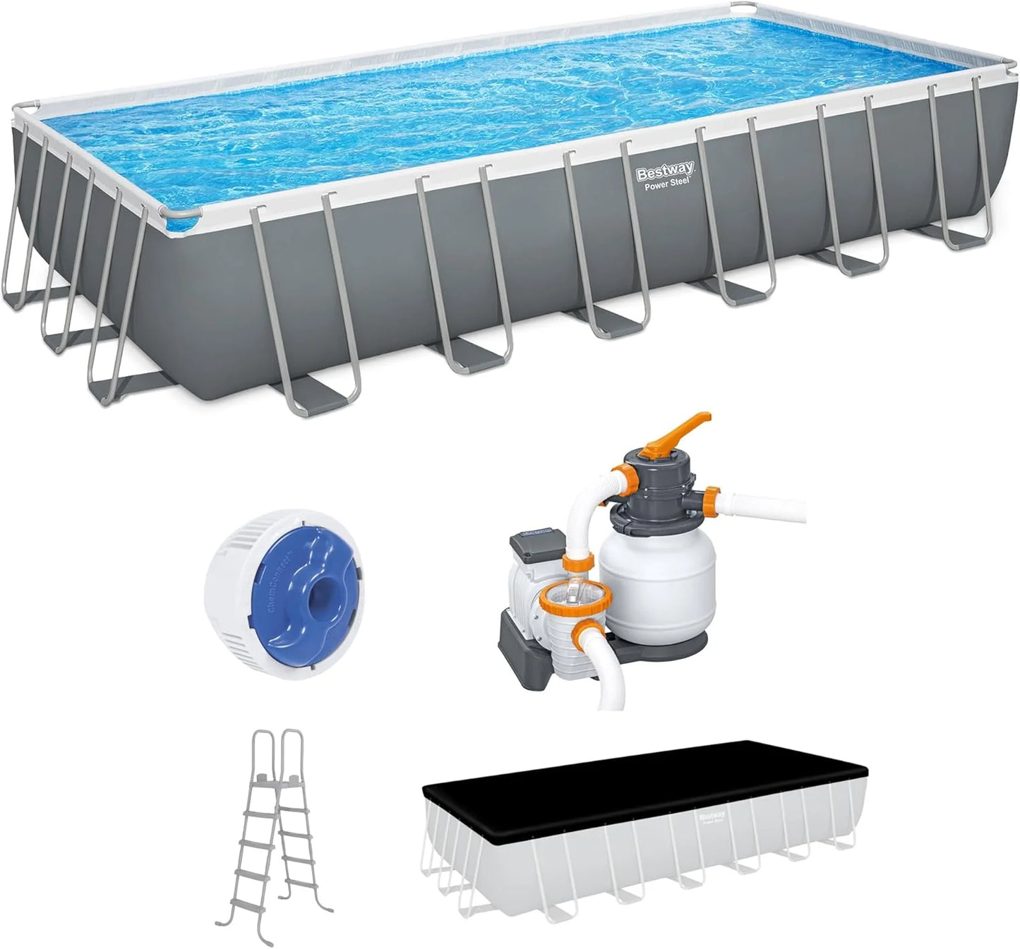 Power Steel 14' x 8'2" x 39.5" Oval Above Ground Pool Set | Includes 530gal Filter Pump, Ladder, ChemConnect Dispener