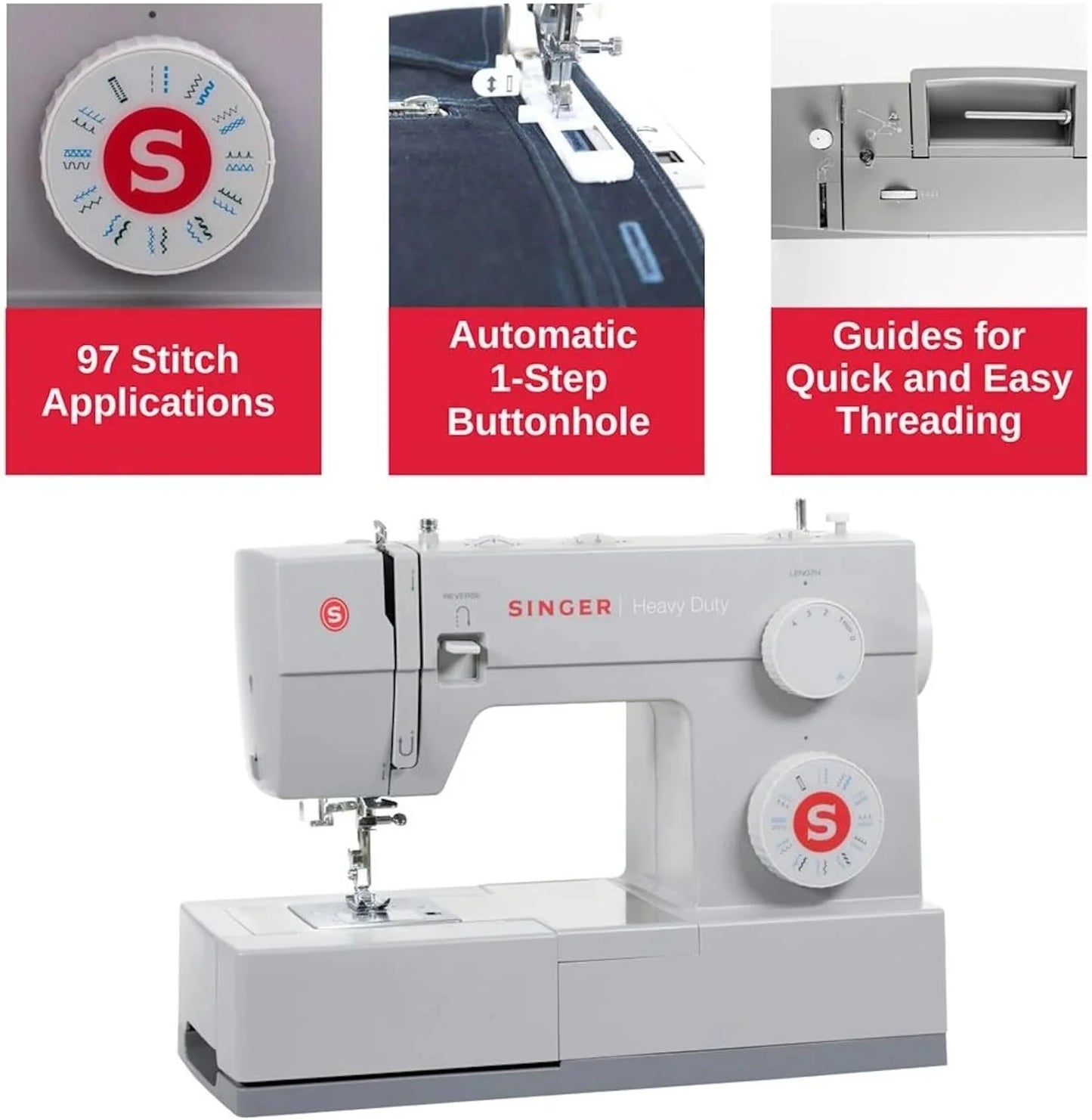 Heavy-Duty 4423 High-Speed Sewing Machine (Includes Accessory Kit) 97 Stitches One-Step Buttonhole