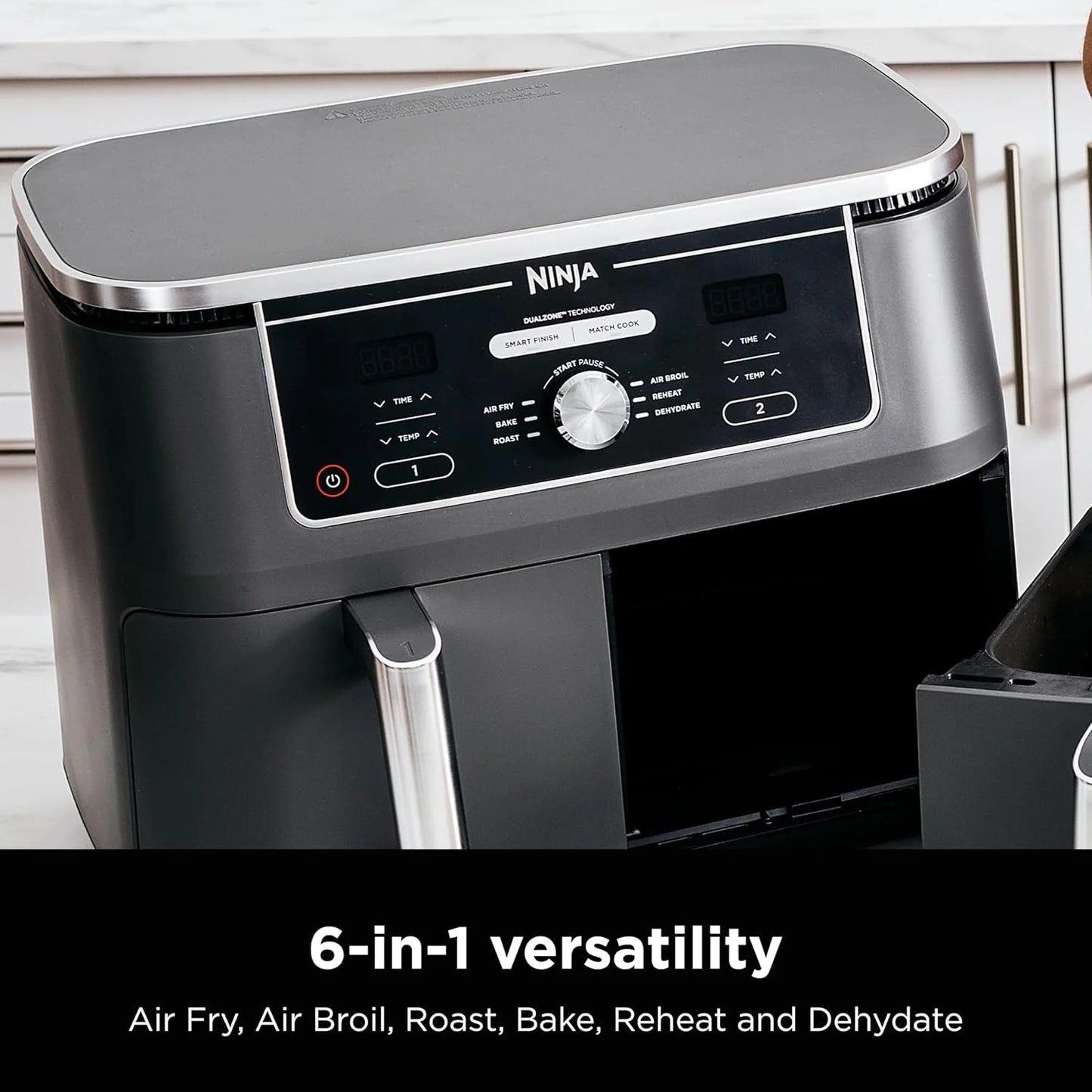 Ninja Foodi 6-in-1 FlexBasket Air Fryer with 7-QT MegaZone & Basket Divider for Large Proteins & Full Meals, Smart Finish Cook 2 Foods 2 Ways, Family Sized Capacity, Air Fry, Roast & More