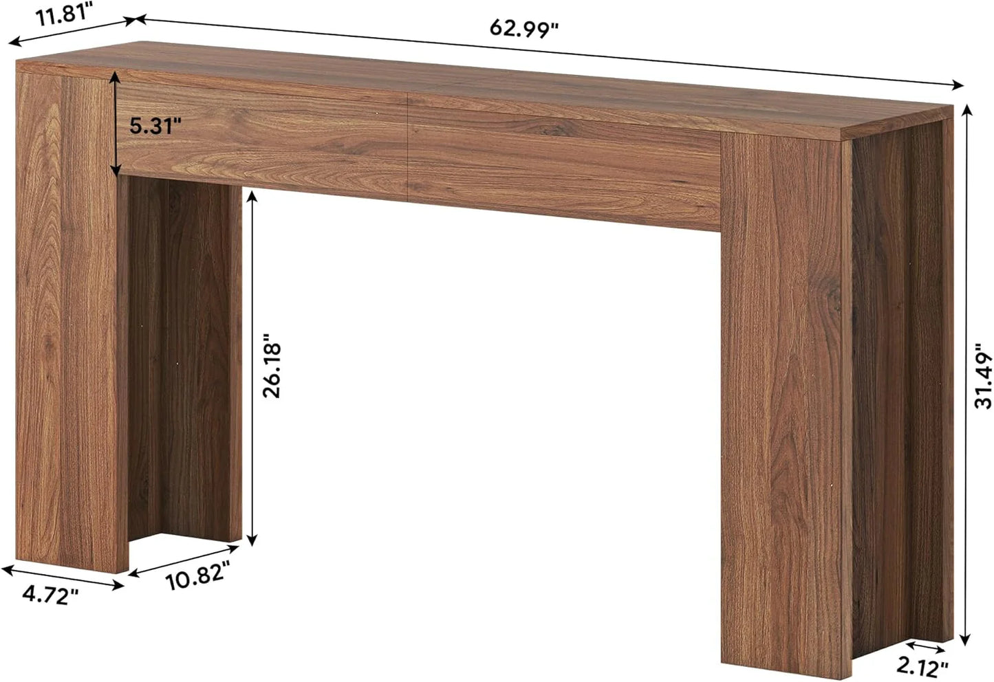 63-Inch Long Console Table with LED Light Farmhouse Sofa Table Behind Couch