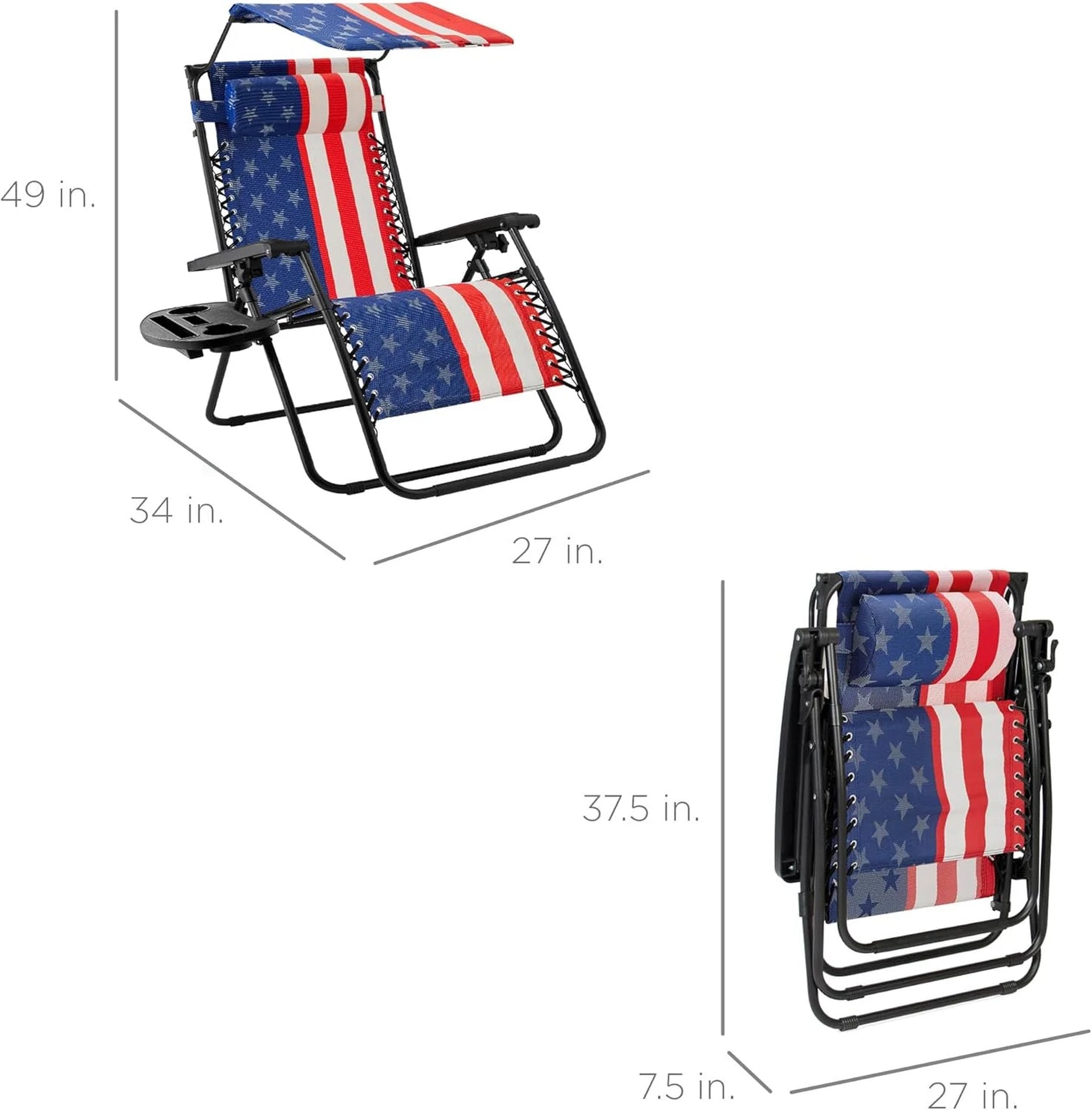 Best Choice Products Folding Zero Gravity Outdoor Recliner Patio Lounge Chair w/Adjustable Canopy Shade, Headrest, Side Accessory Tray, Textilene Mesh - Peacock Blue