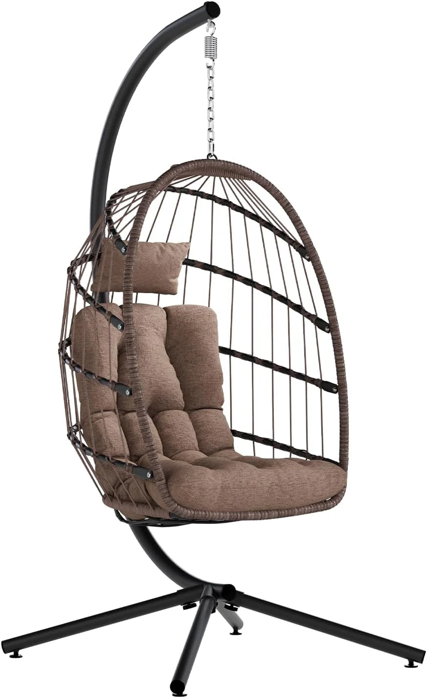 SWITTE Egg Chair Outdoor with Stand, Indoor Wicker Hanging Egg Swing Chair with Cushion, 350lbs Capacity for Patio, Bedroom