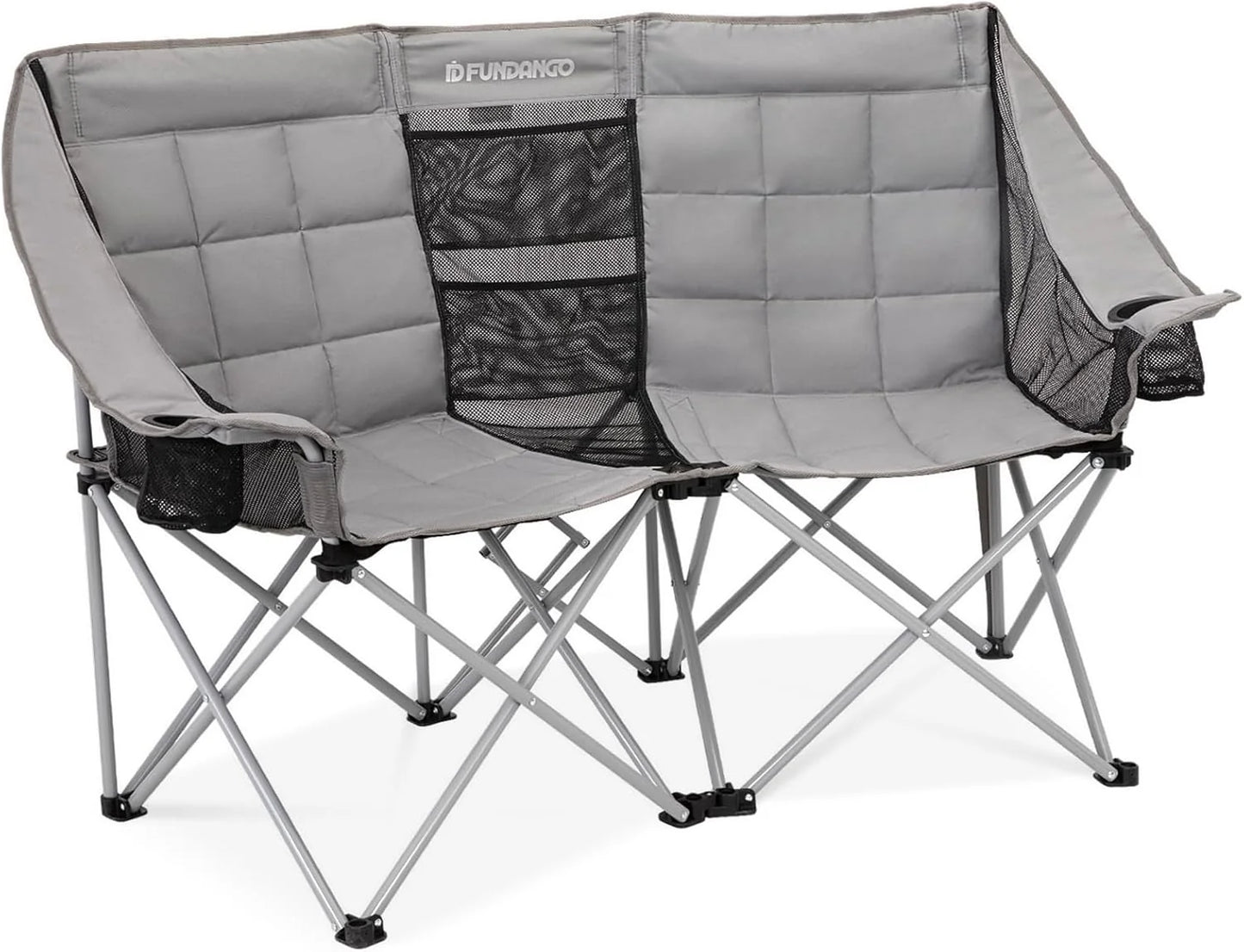 Double Camping Chair with Cooler 3-Person Folding Extra Large Camping Chair with 1000-Pound Load Capacity
