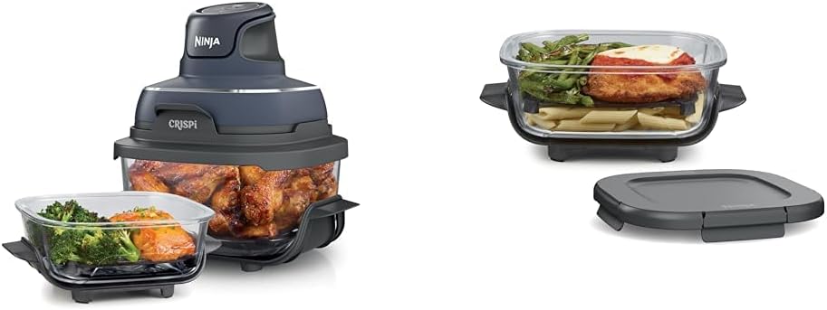 Ninja Crispi 4-in-1 Portable Glass Air Fryer Cooking System, 1500W, 4QT & 6-Cup TempWare Glass Containers with Storage Lids, Microwave, Freezer & Dishwasher Safe