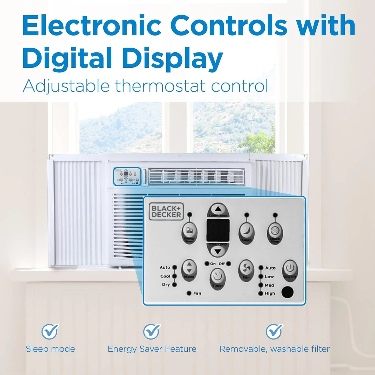 BLACK+DECKER Window Air Conditioner 5000 BTU, Cools Up to 150 Square Feet, AC Unit with Mechanical Controls, Manual Fan Only and Cool Settings, BD05MWT6, White