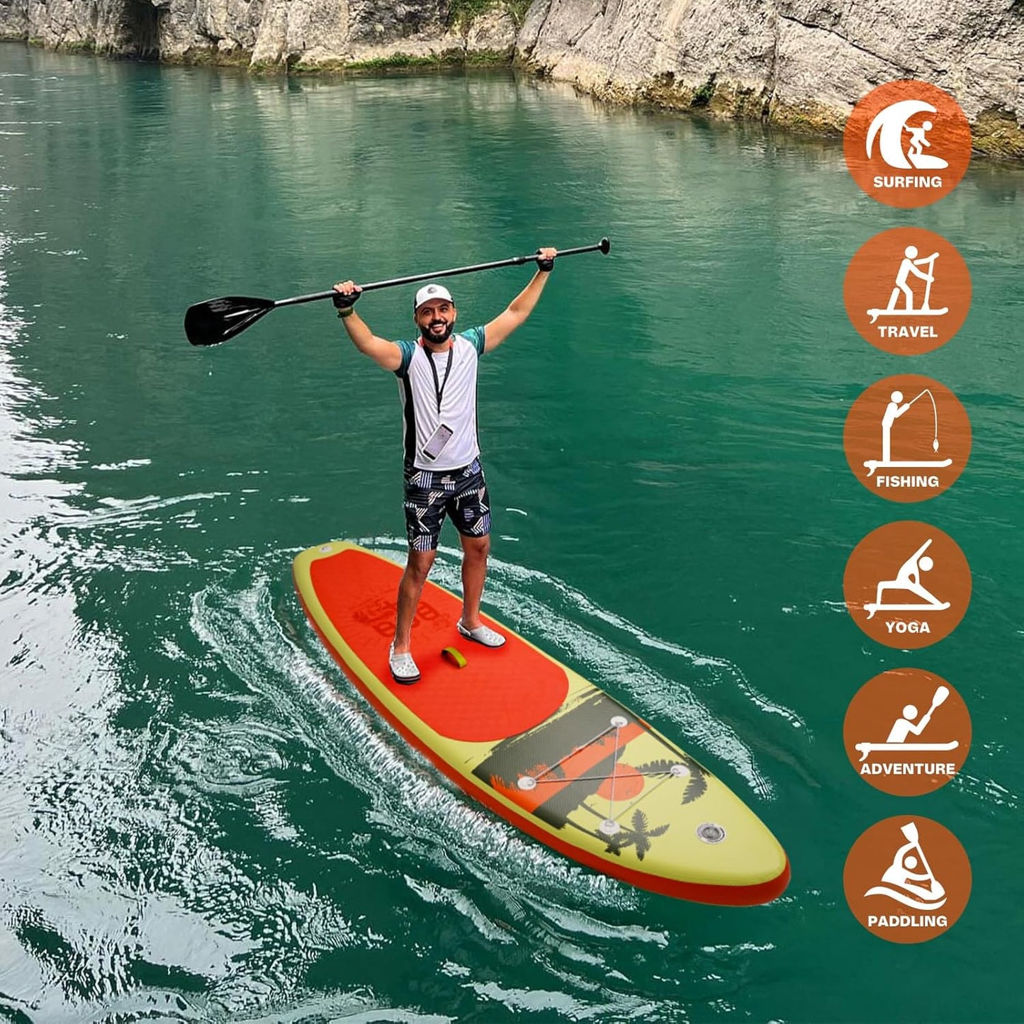 FunWater Inflatable Stand Up Paddle Board with Premium SUP Paddle Accessories, Non-Slip EVA Deck, 11'/10'6' Paddle