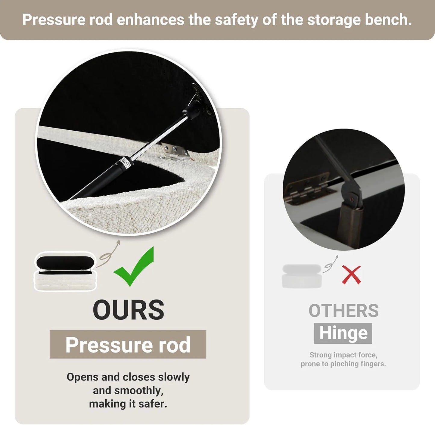 Storage Ottoman Bench 49.2 Inch Upholstered Fabric Storage Bench