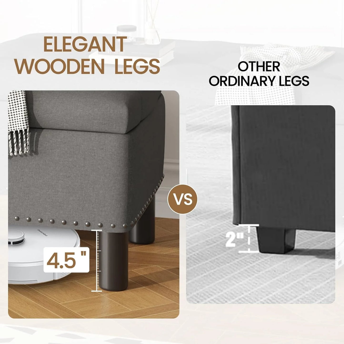 Furniliving Modern Storage Ottoman Bench, Sherpa Ottoman End of Bed Bench with Solid Wood Legs Upholstered Ottoman Benches with Storage Indoor Bench