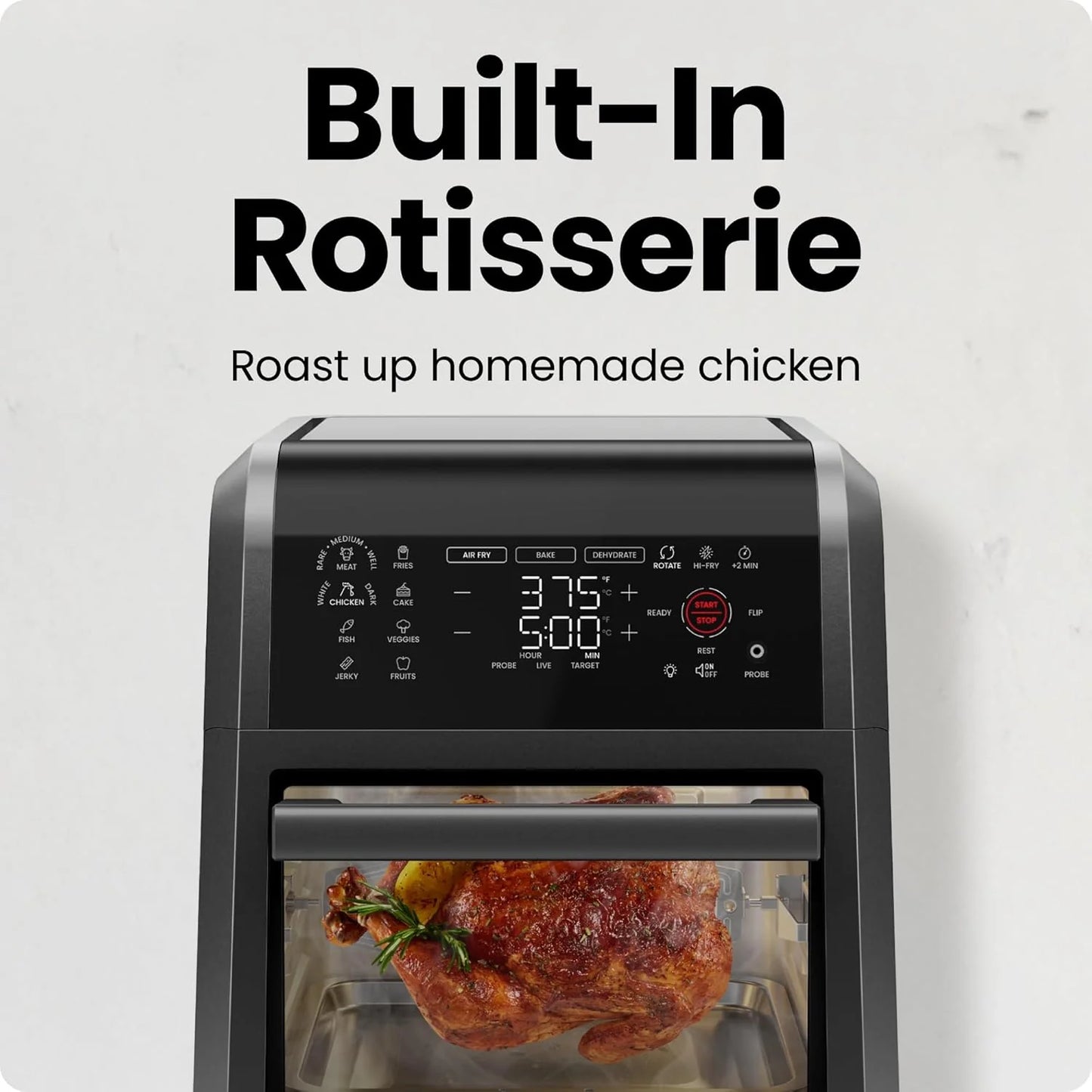 CHEFMAN ExacTemp™ 12-Quart Air Fryer with Integrated Smart Cooking Thermometer, 28 Touchscreen Presets, Broiler, Dehydrator, and Oven