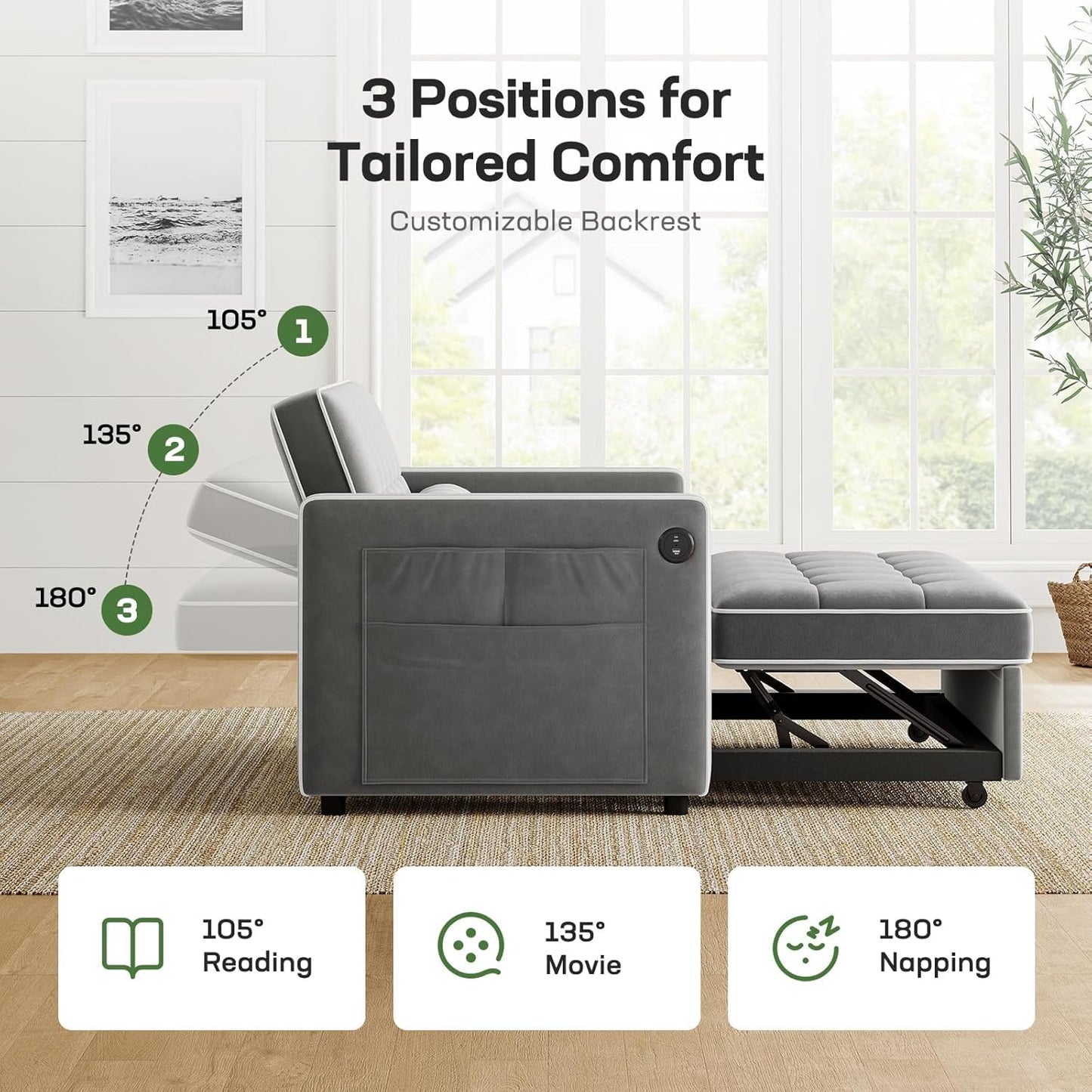 Sofa Bed 3-in-1 Convertible Sleeper Sofa