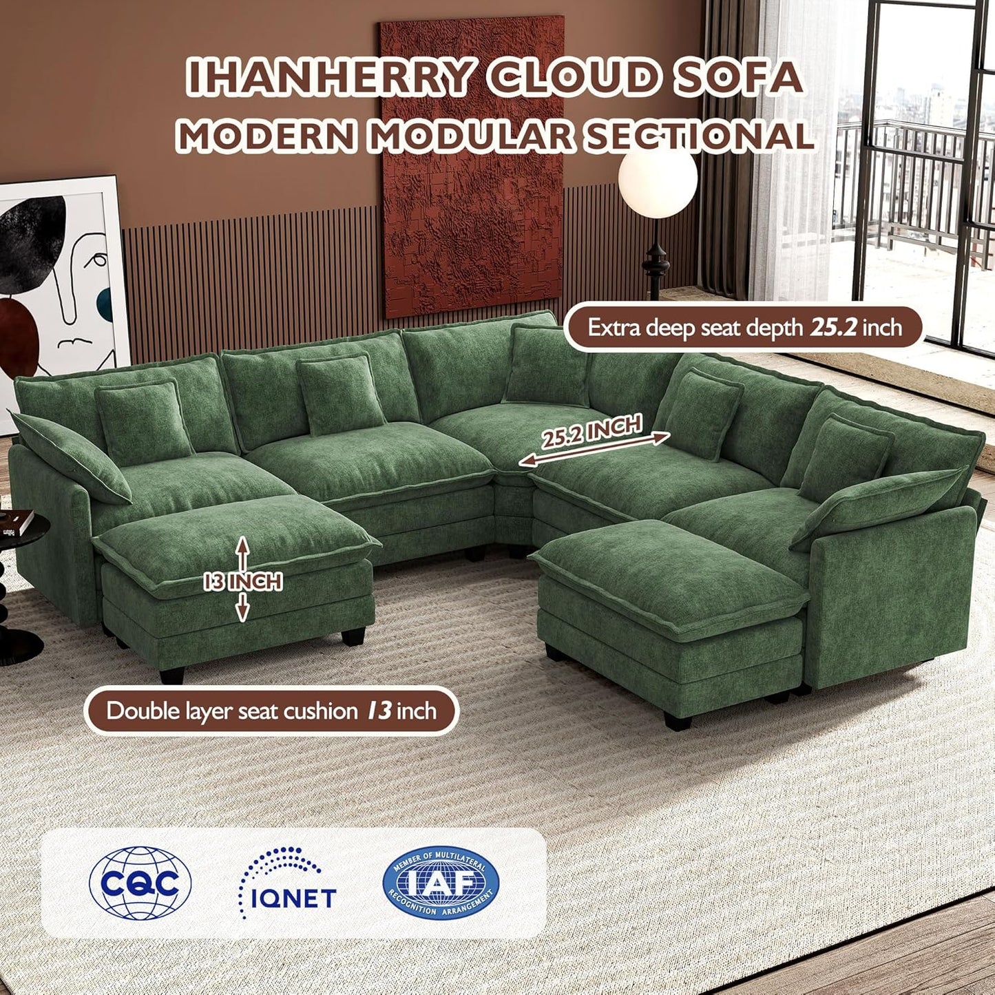 ihanherry 146-inch U-shaped modern sofa modular area cloud sofa