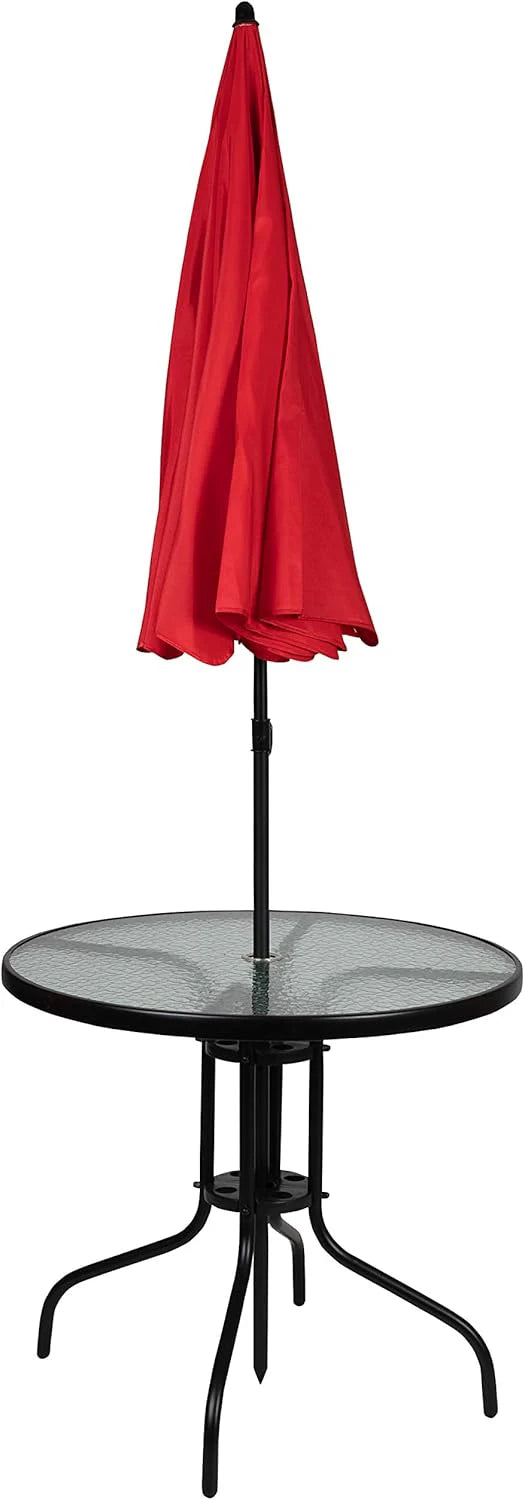 EMMA + OLIVER 6 Piece Brown Patio Garden Set with Umbrella Table and Set of 4 Folding Chairs