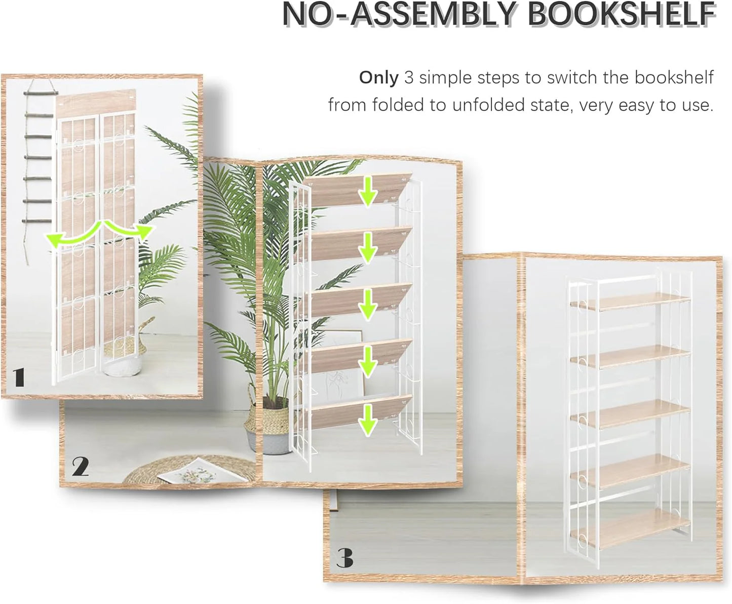 5 Tiers No Assembly Book Shelves 51.2" H Folding Bookshelf Bookcase